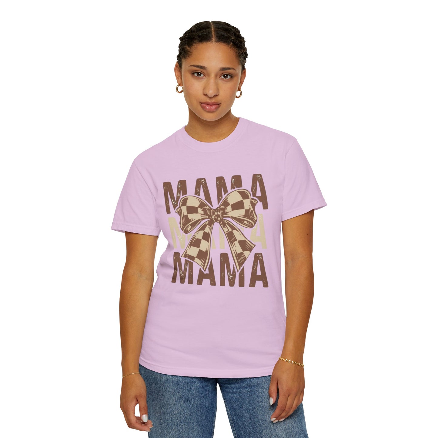 Mama Graphic T-Shirt — Plaid Bow Mom Tee (Mama Print)