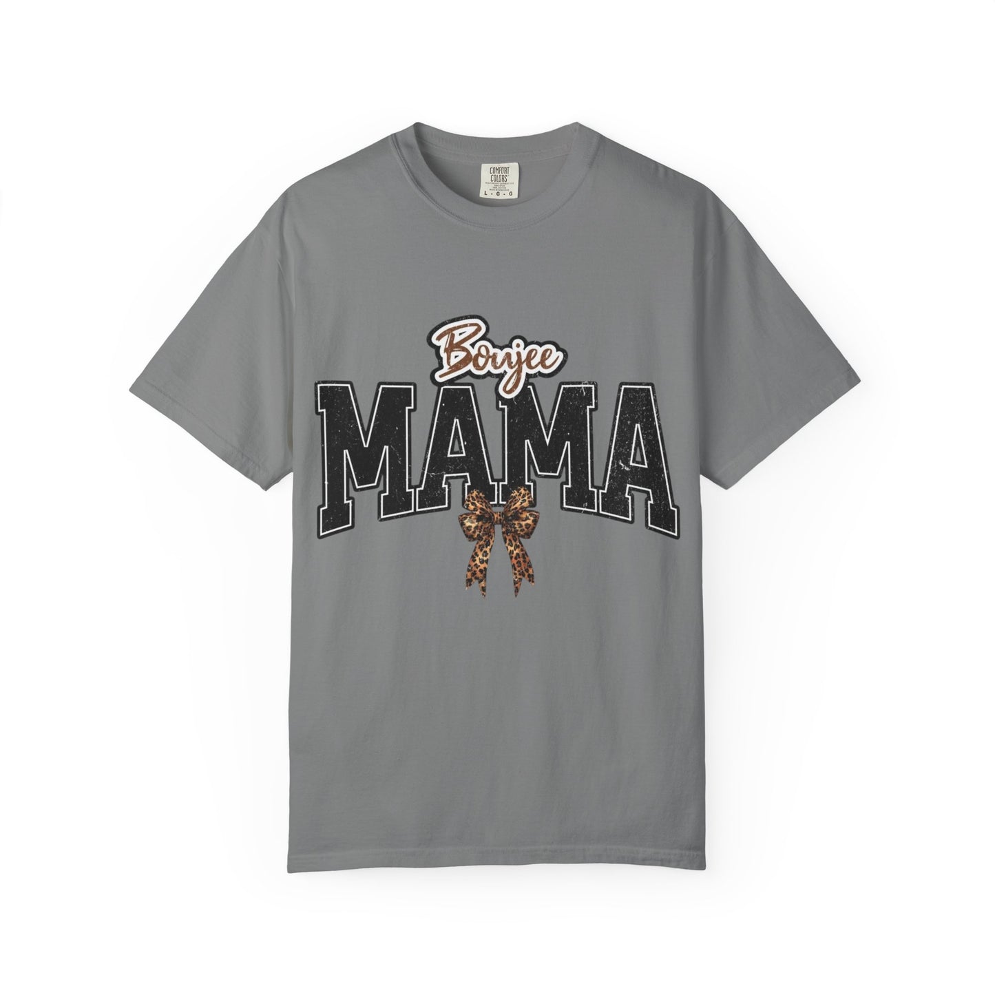 Boujee MAMA varsity letters with leopard bow T-Shirt | Mama shirt