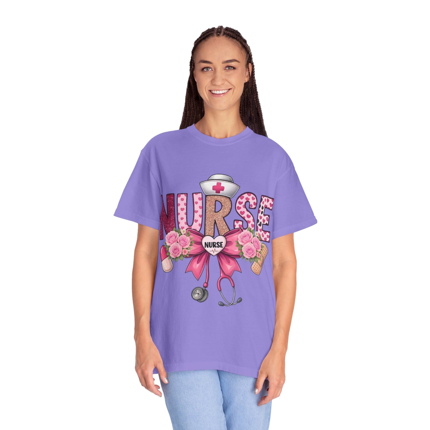 Nurse Floral Heart Stethoscope T-Shirt | Nursing Love Shirt