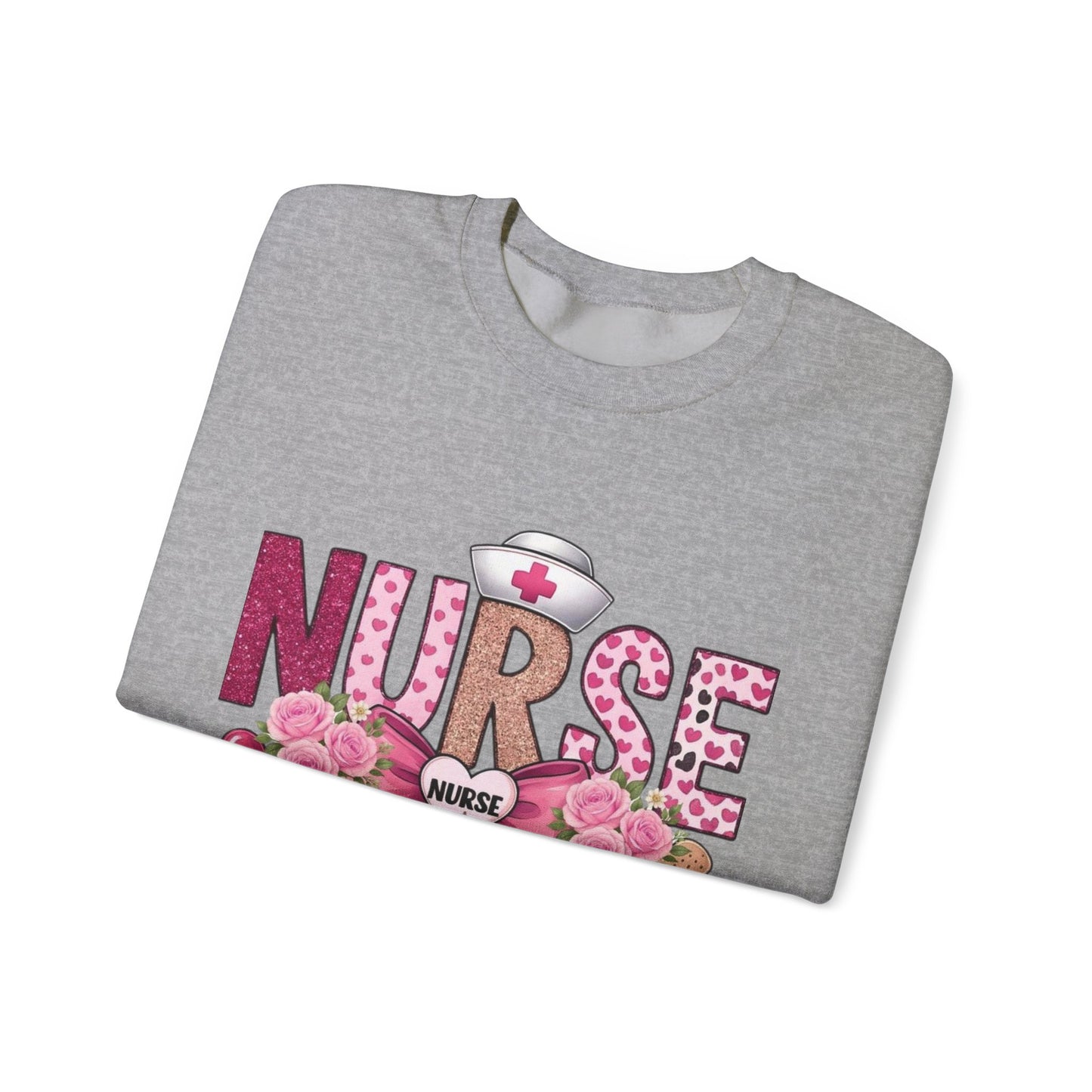 Pink Floral Nurse Crewneck Sweatshirt | Stethoscope, Bandage, Nursing Theme