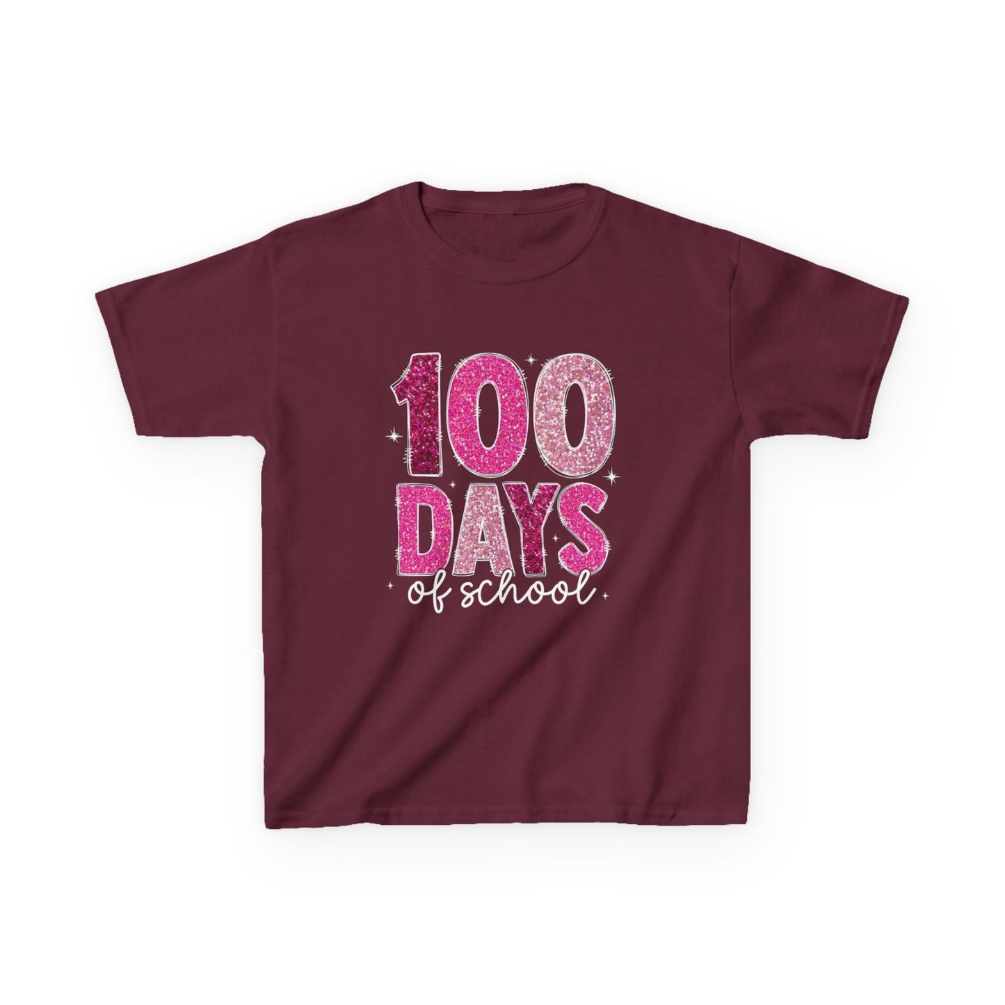 100 Days Glitter Text Kids Tee | School Milestone Shirt