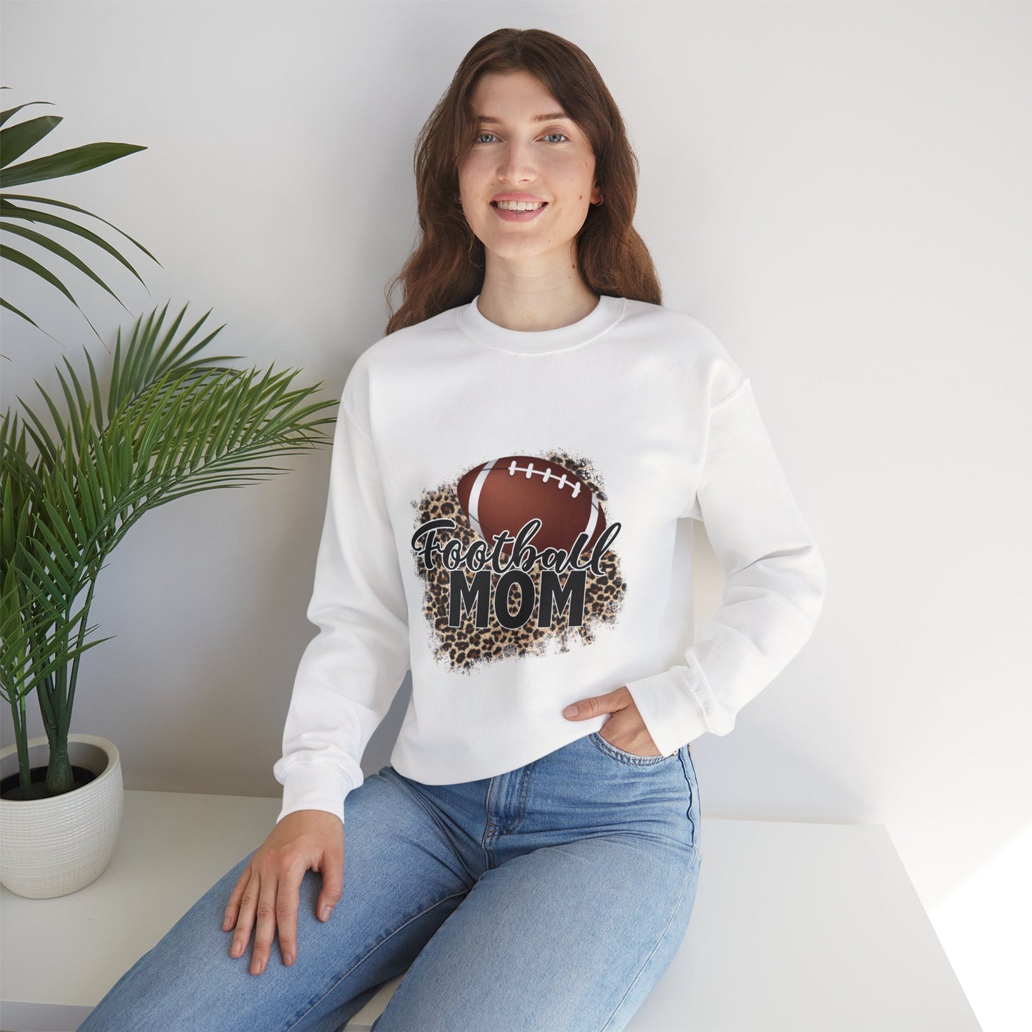 Football Mom Leopard Print Crewneck Sweatshirt