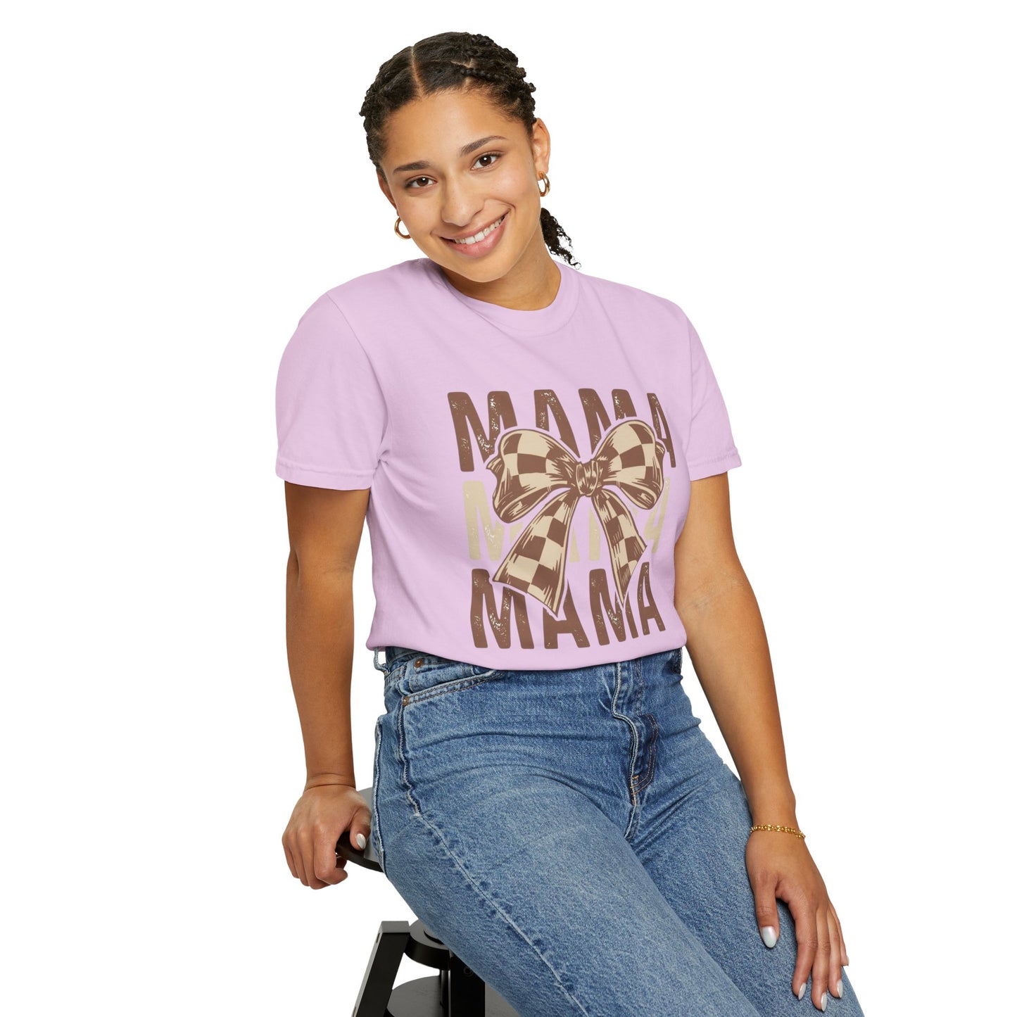 Mama Graphic T-Shirt — Plaid Bow Mom Tee (Mama Print)