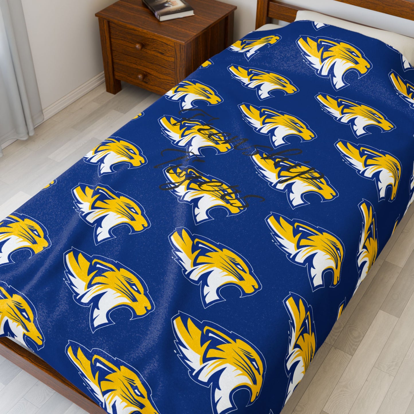 Yellow Blue Frenship Tigers ISD Pattern Blanket | Velveteen Plush Throw