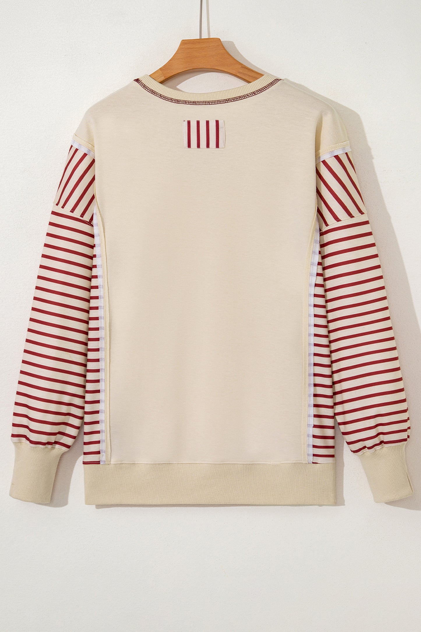 Red Stripe Sleeve Patchwork Casual Knit Top