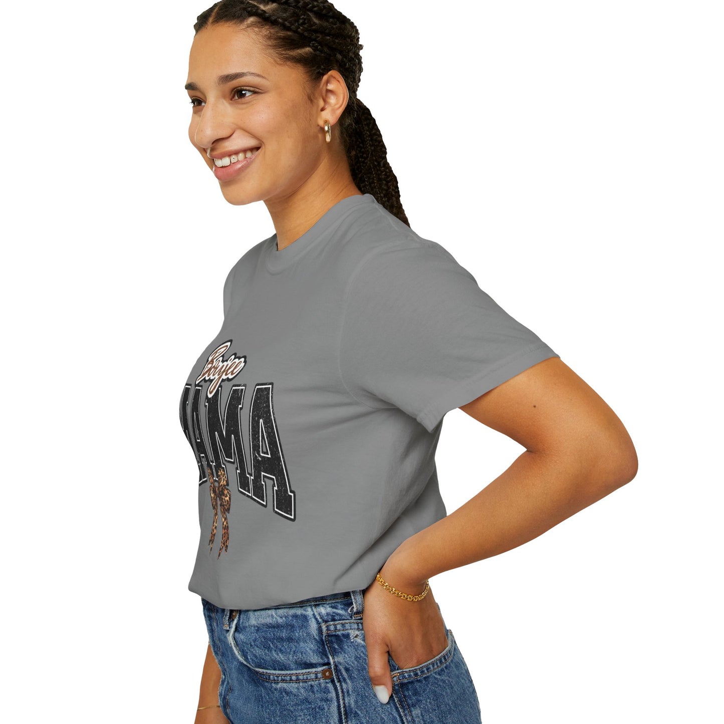 Boujee MAMA varsity letters with leopard bow T-Shirt | Mama shirt