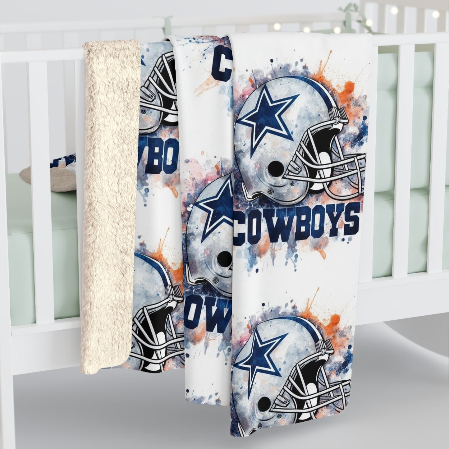 Watercolor Helmet & Wordmark Team Pattern Sherpa Fleece Blanket