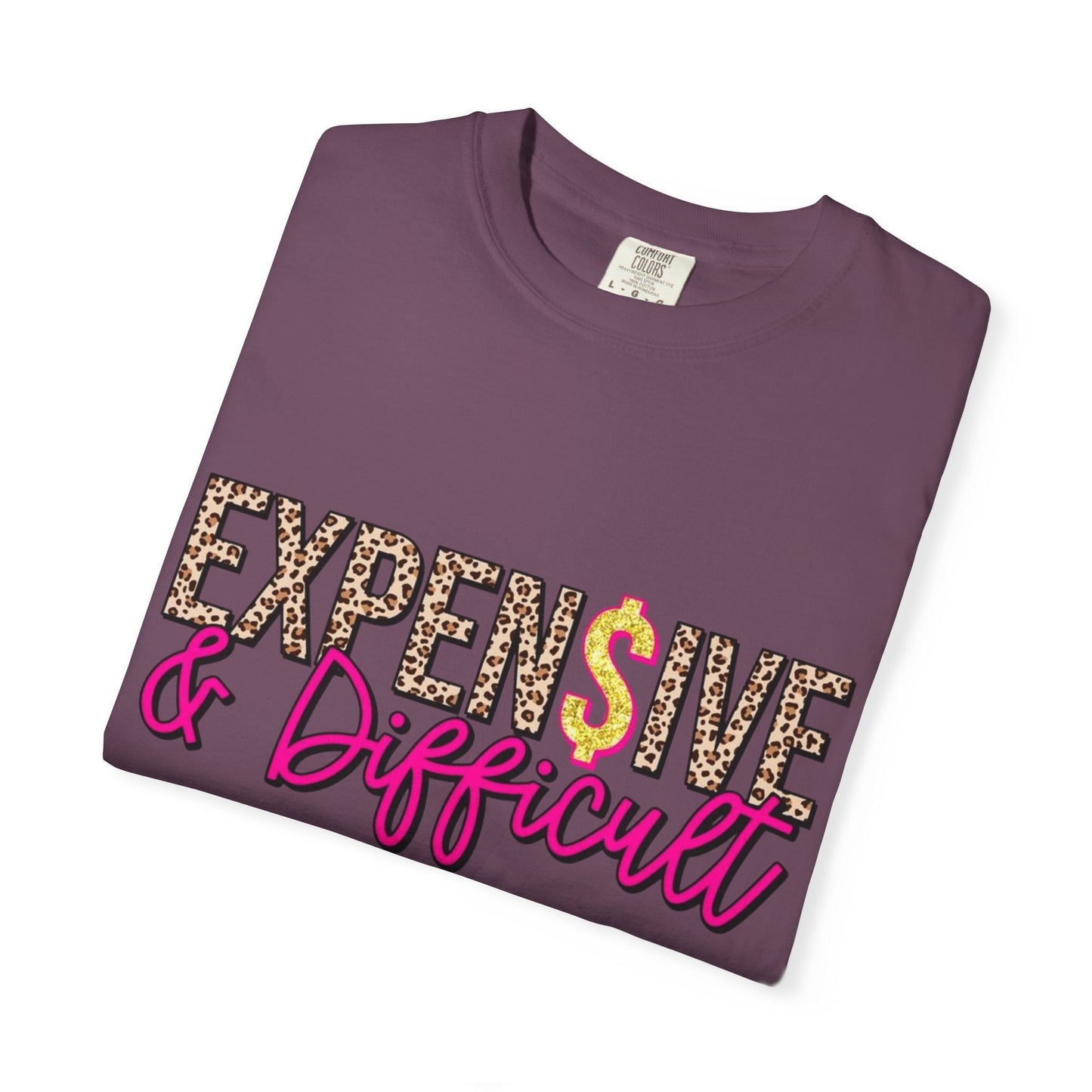 Expensive & Difficult T-shirt | Leopard Print, Dollar Sign, Pink Script