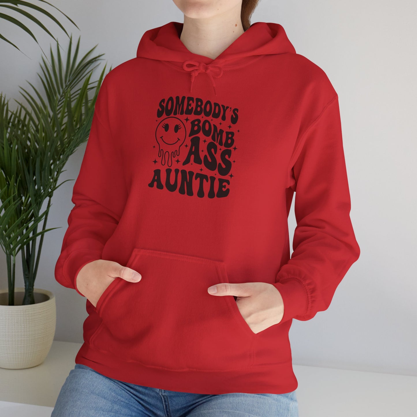 Hoodie — "Somebody's Bomb Ass Auntie" Funny Graphic Hooded Sweatshirt