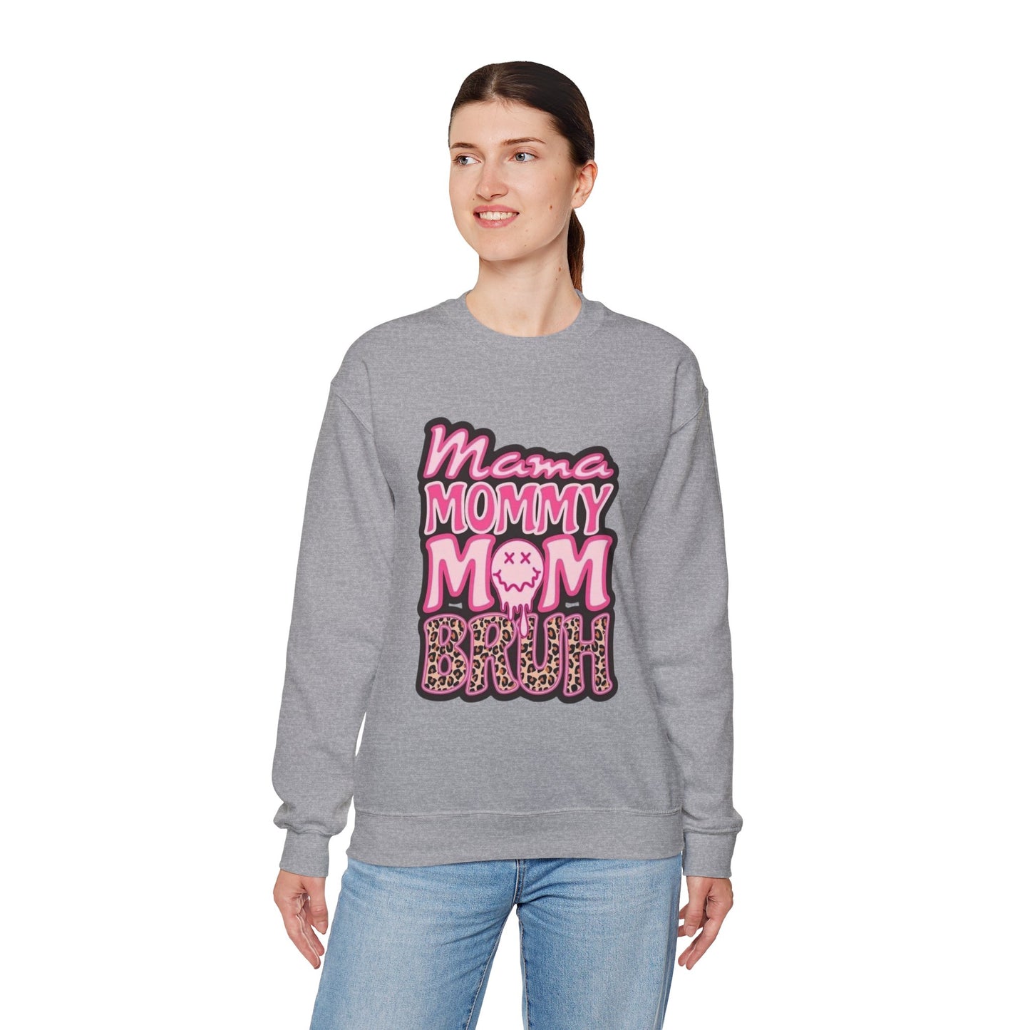 Mama Mommy Mom Bruh sweatshirt | Pink leopard text crewneck