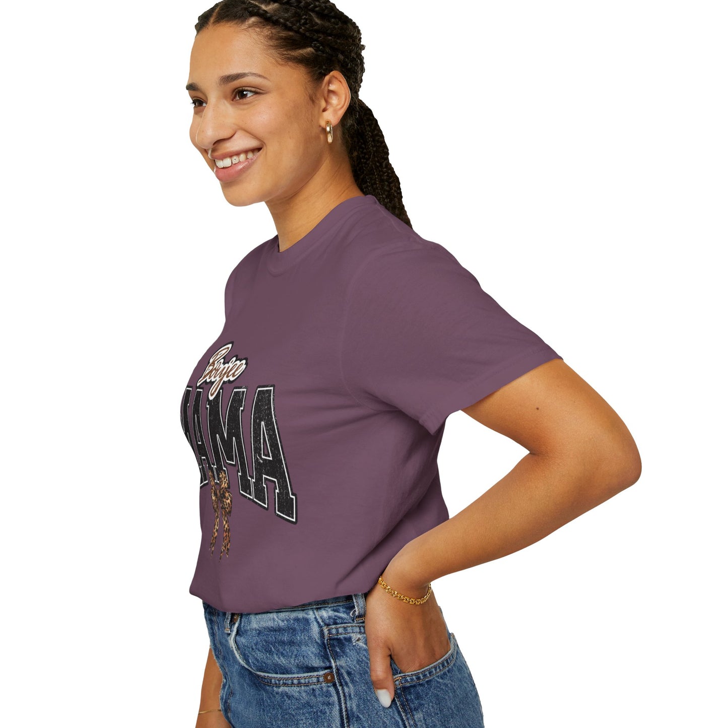Boujee MAMA varsity letters with leopard bow T-Shirt | Mama shirt