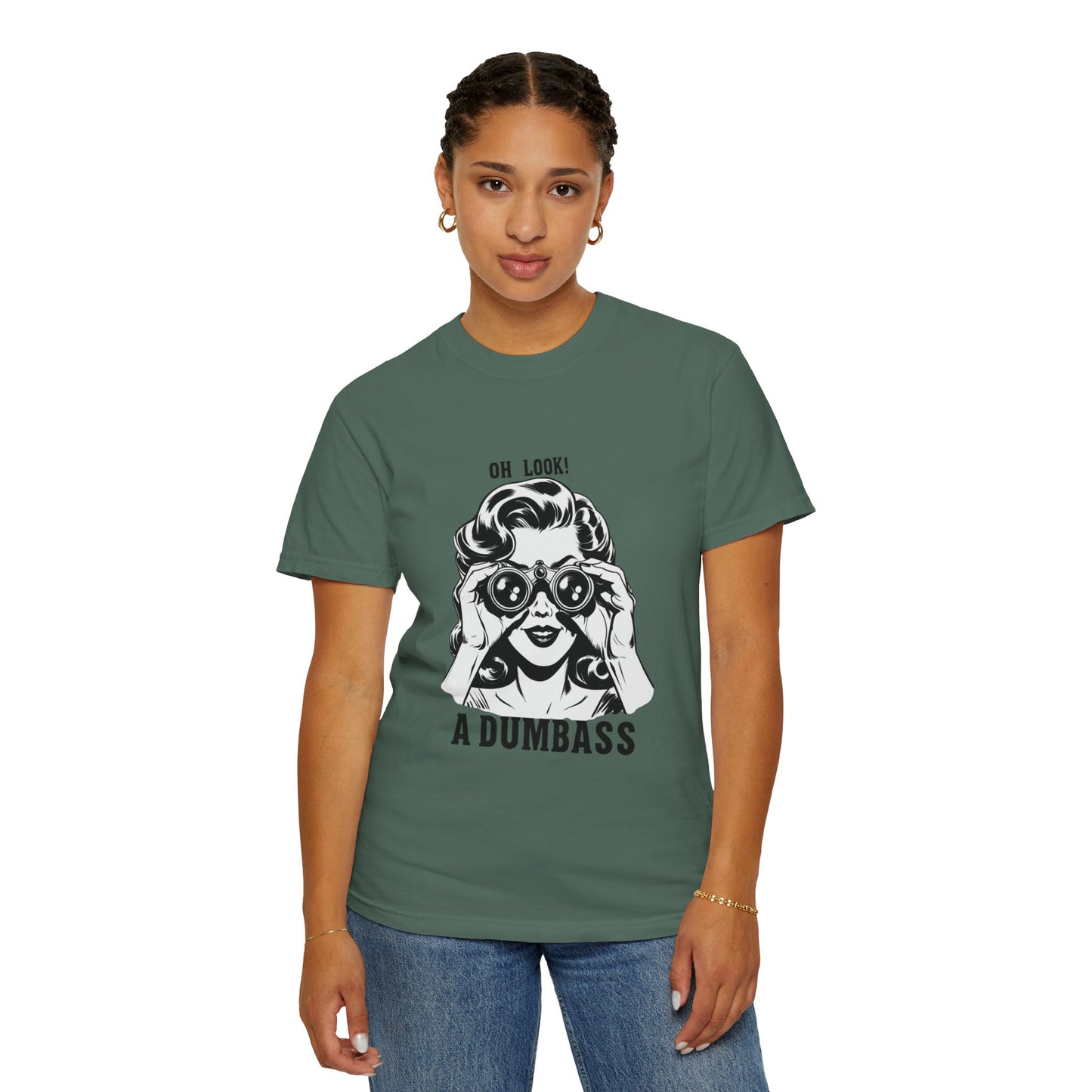 Oh Look A Dumbass T-Shirt | Retro Woman Binoculars Graphic Tee