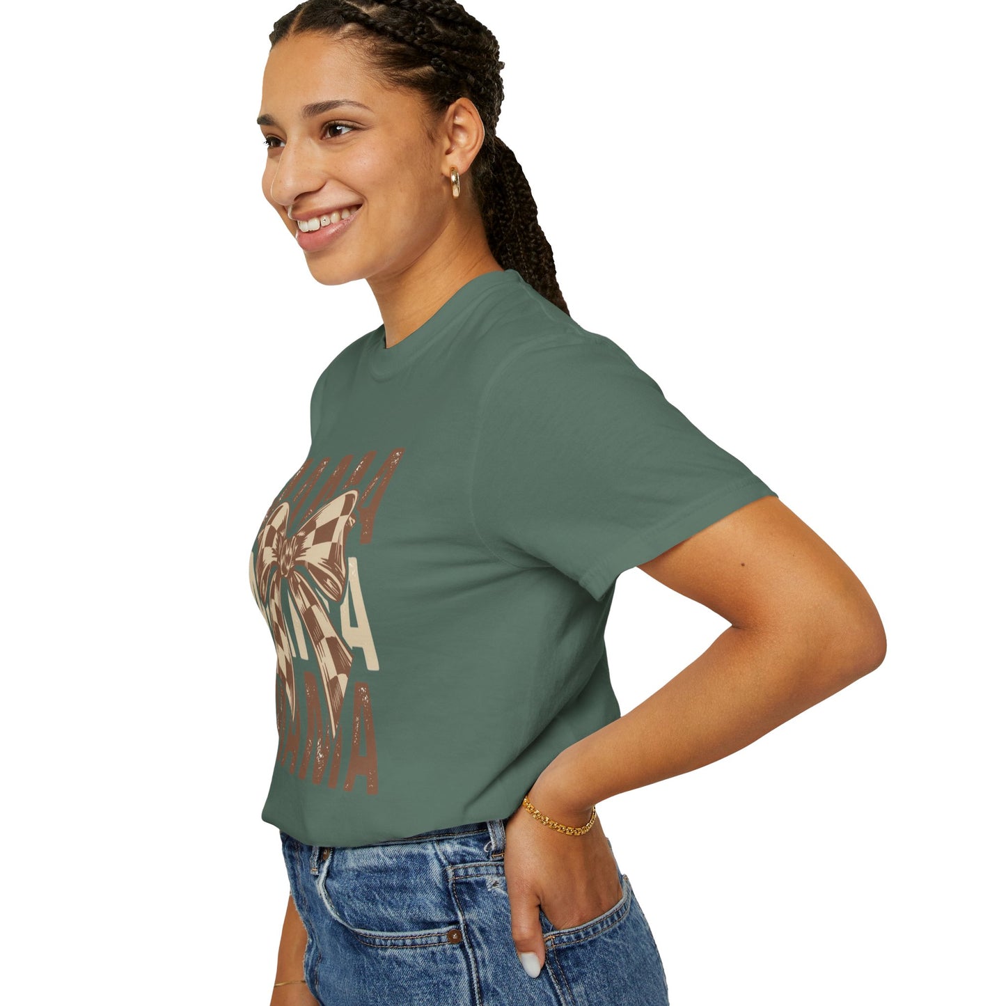 Mama Graphic T-Shirt — Plaid Bow Mom Tee (Mama Print)