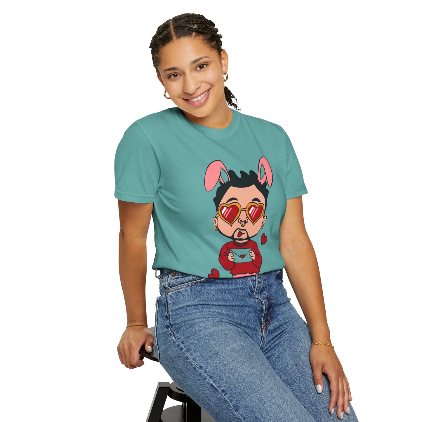 Valentine Bunny Dude T-Shirt — Cute Heart Eyes Love Graphic Tee