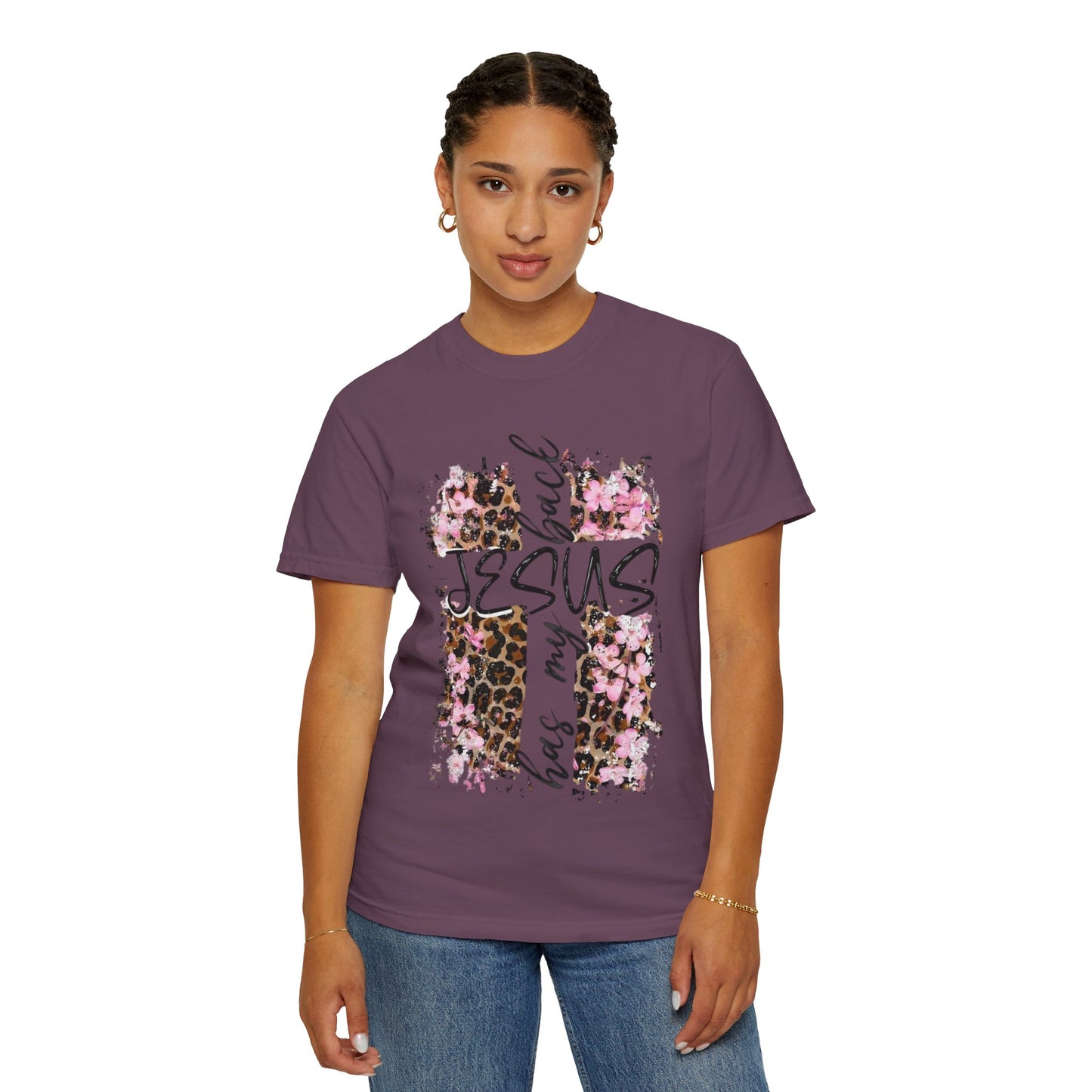 Jesus Has My Back T-Shirt | Leopard Floral Cross Christian Faith Tee