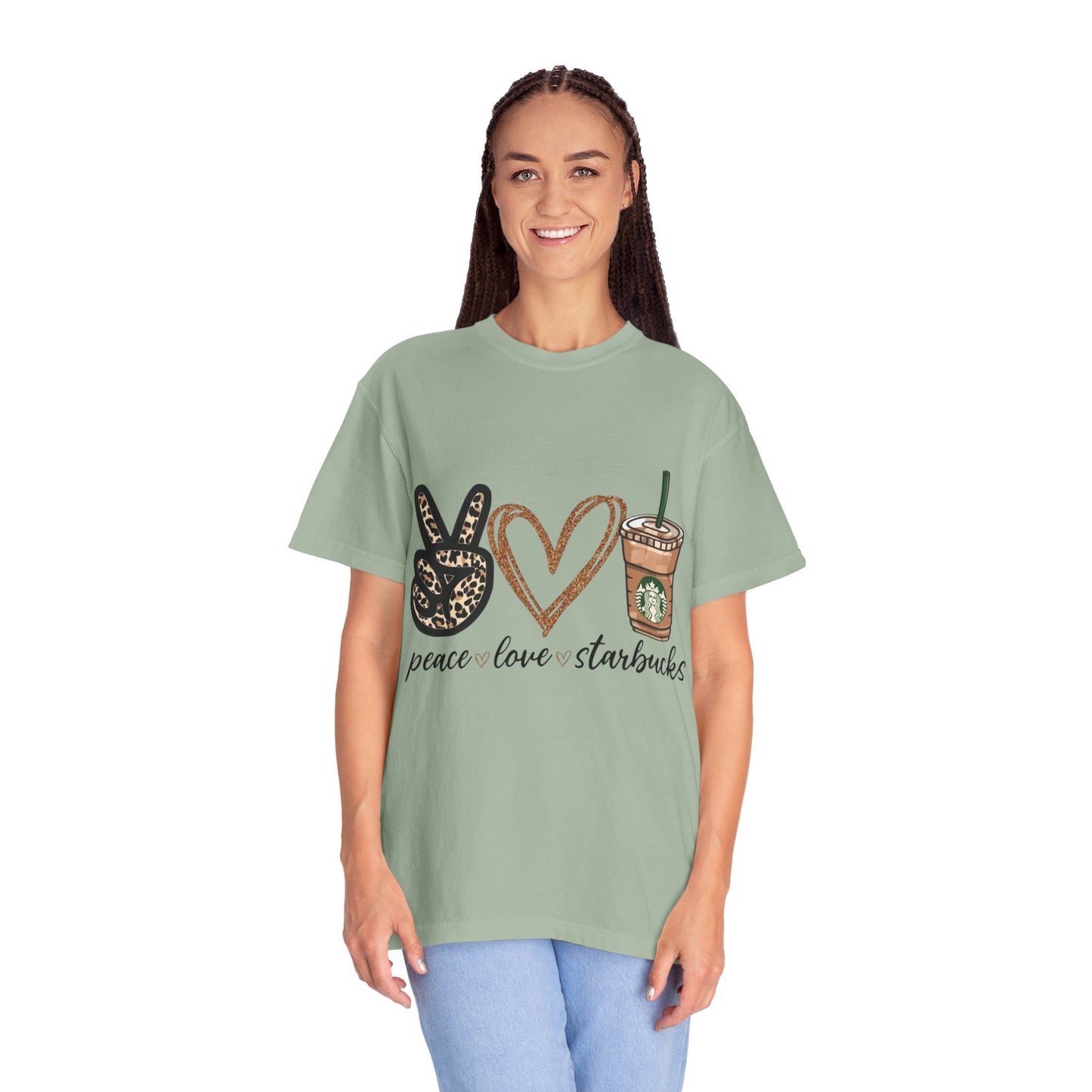 Peace Love Starbucks T-Shirt | Leopard Peace Sign Heart Coffee Cup