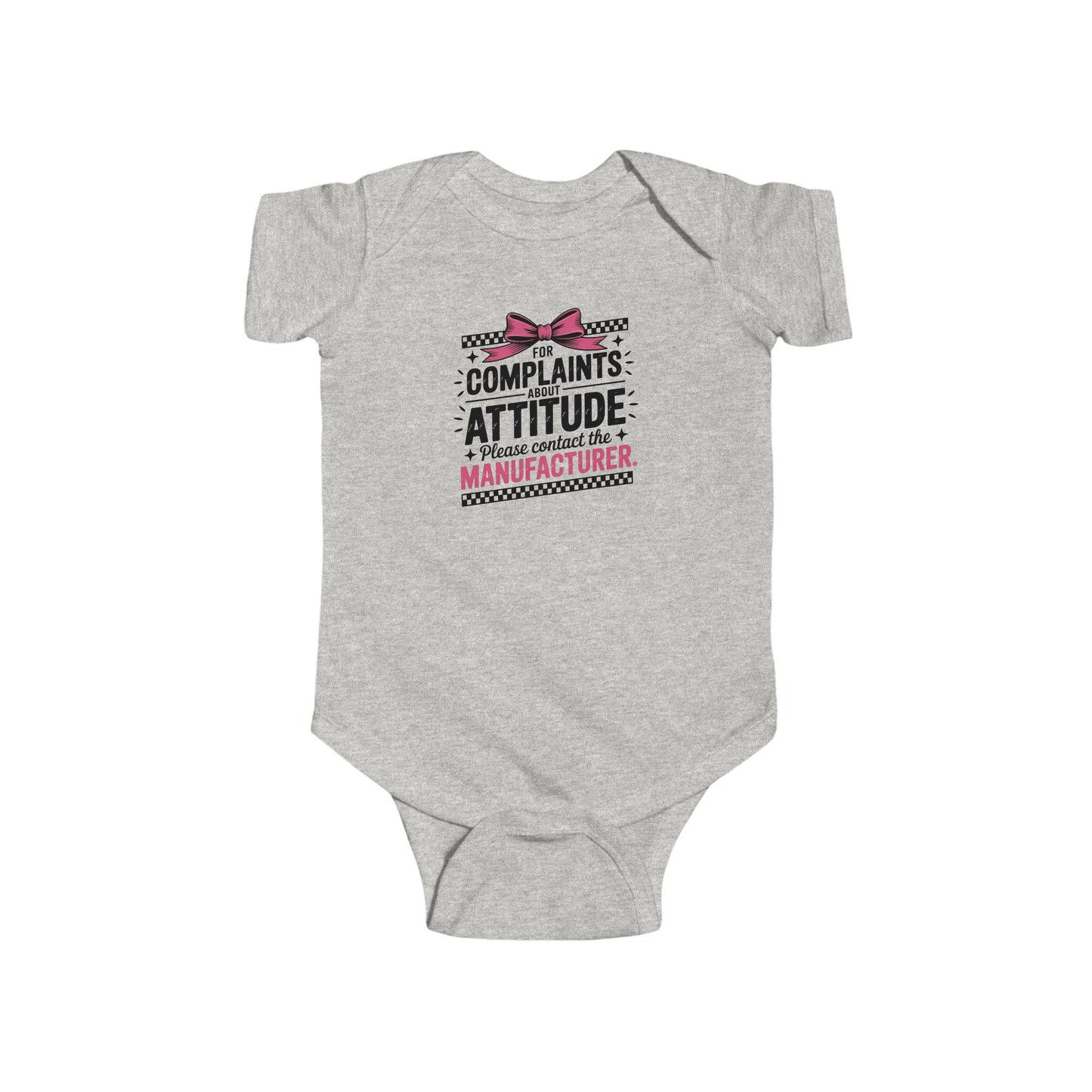 Infant Bodysuit - "Complaints? Attitude. I'm a Limited Edition Manufacturer" Funny Baby Onesie (Pink Bow)