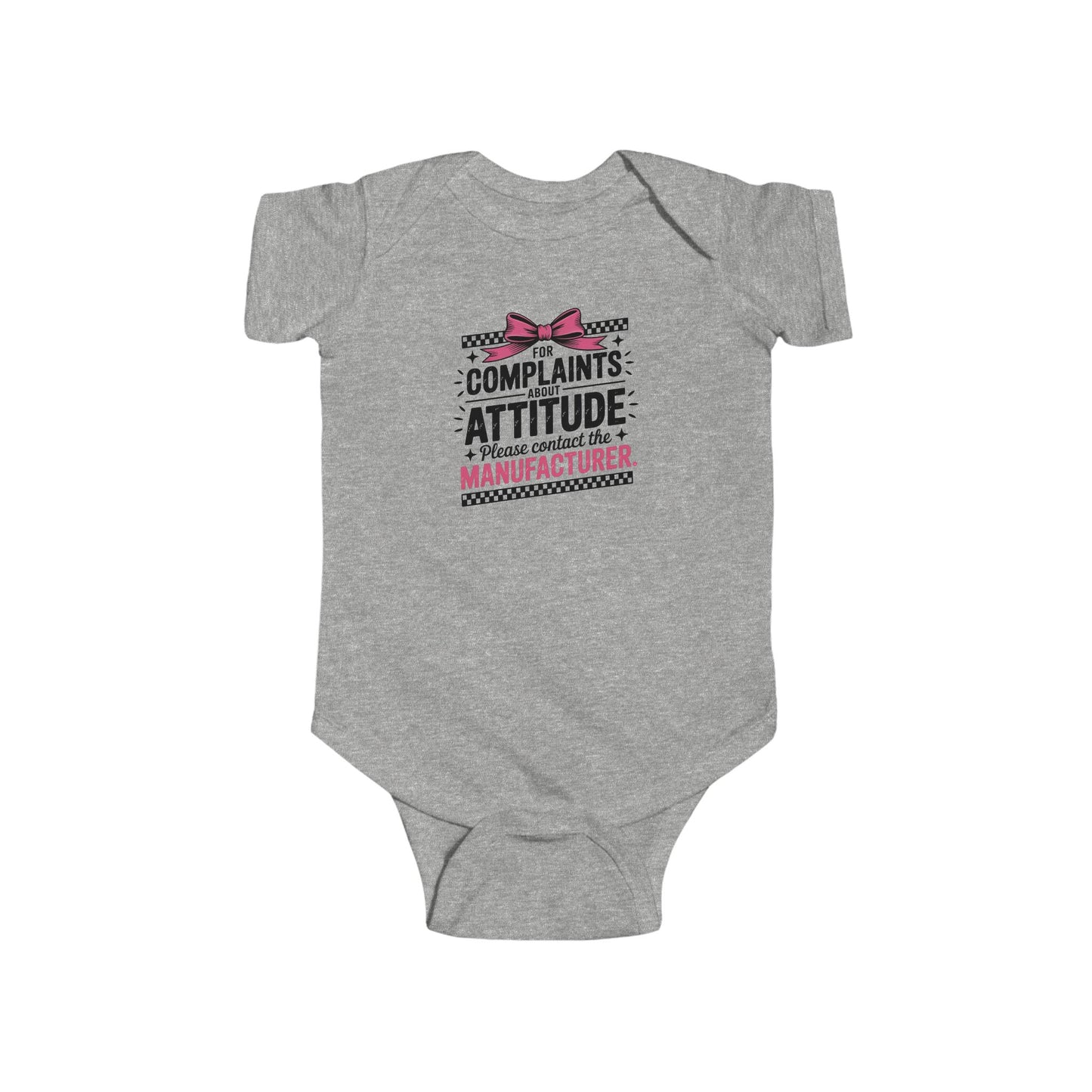 Infant Bodysuit - "Complaints? Attitude. I'm a Limited Edition Manufacturer" Funny Baby Onesie (Pink Bow)