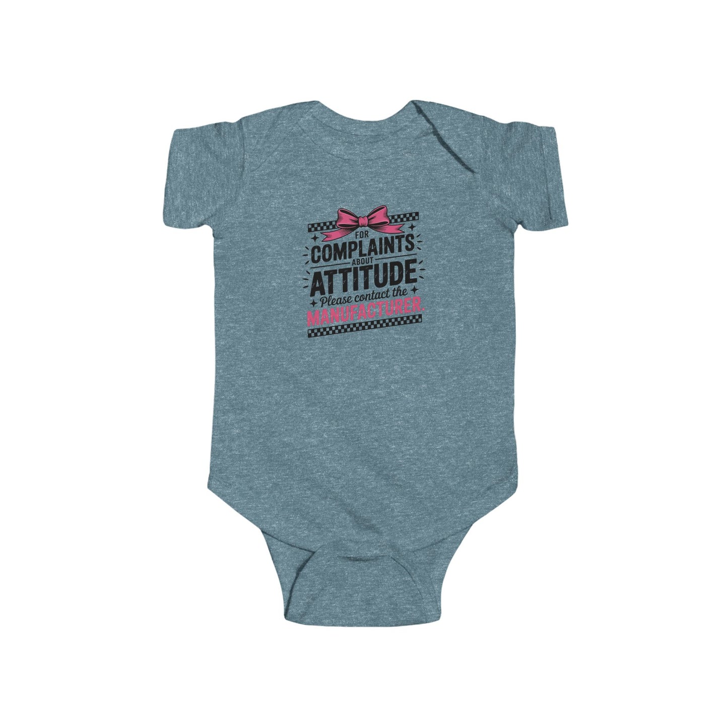 Infant Bodysuit - "Complaints? Attitude. I'm a Limited Edition Manufacturer" Funny Baby Onesie (Pink Bow)