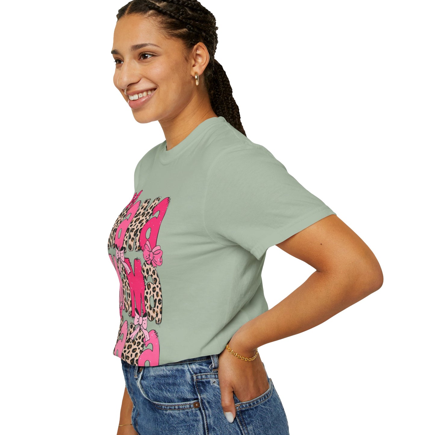 Mama Leopard Print Pink Bow T-Shirt