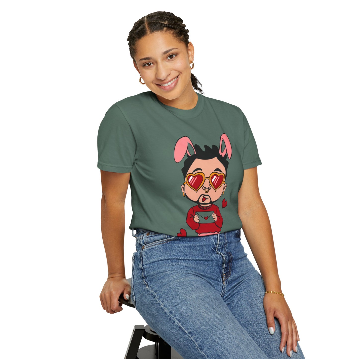 Valentine Bunny Dude T-Shirt — Cute Heart Eyes Love Graphic Tee