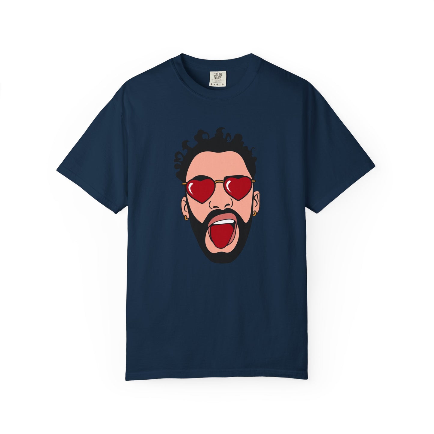 Graphic T-Shirt — Bold Pop Art Face with Heart Sunglasses
