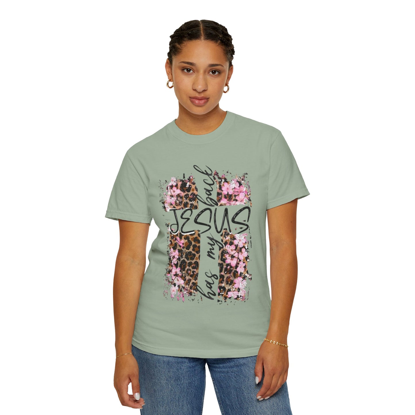 Jesus Has My Back T-Shirt | Leopard Floral Cross Christian Faith Tee