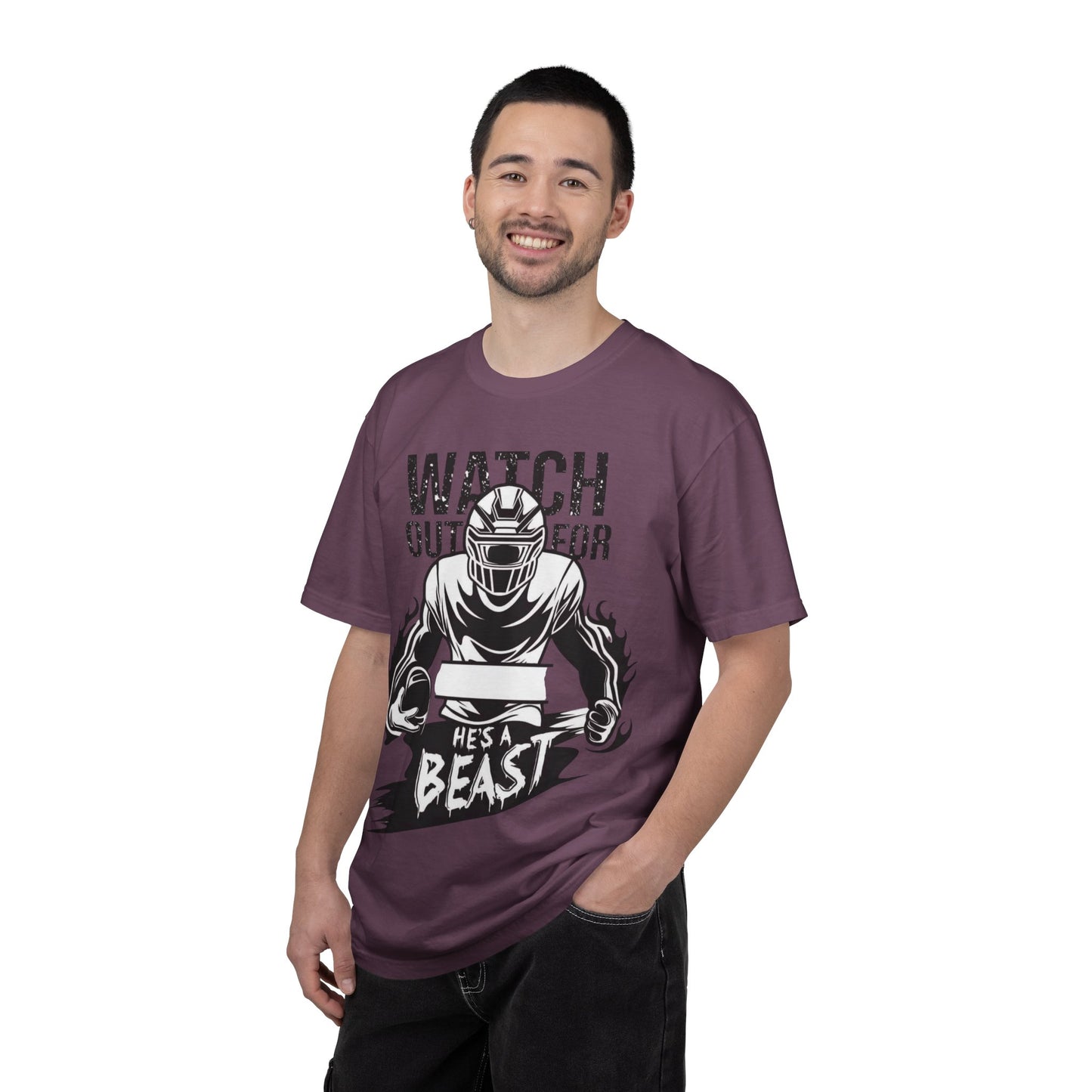 Watch Out For He's A Beast Football Player T-Shirt | Sports Helmet Grunge