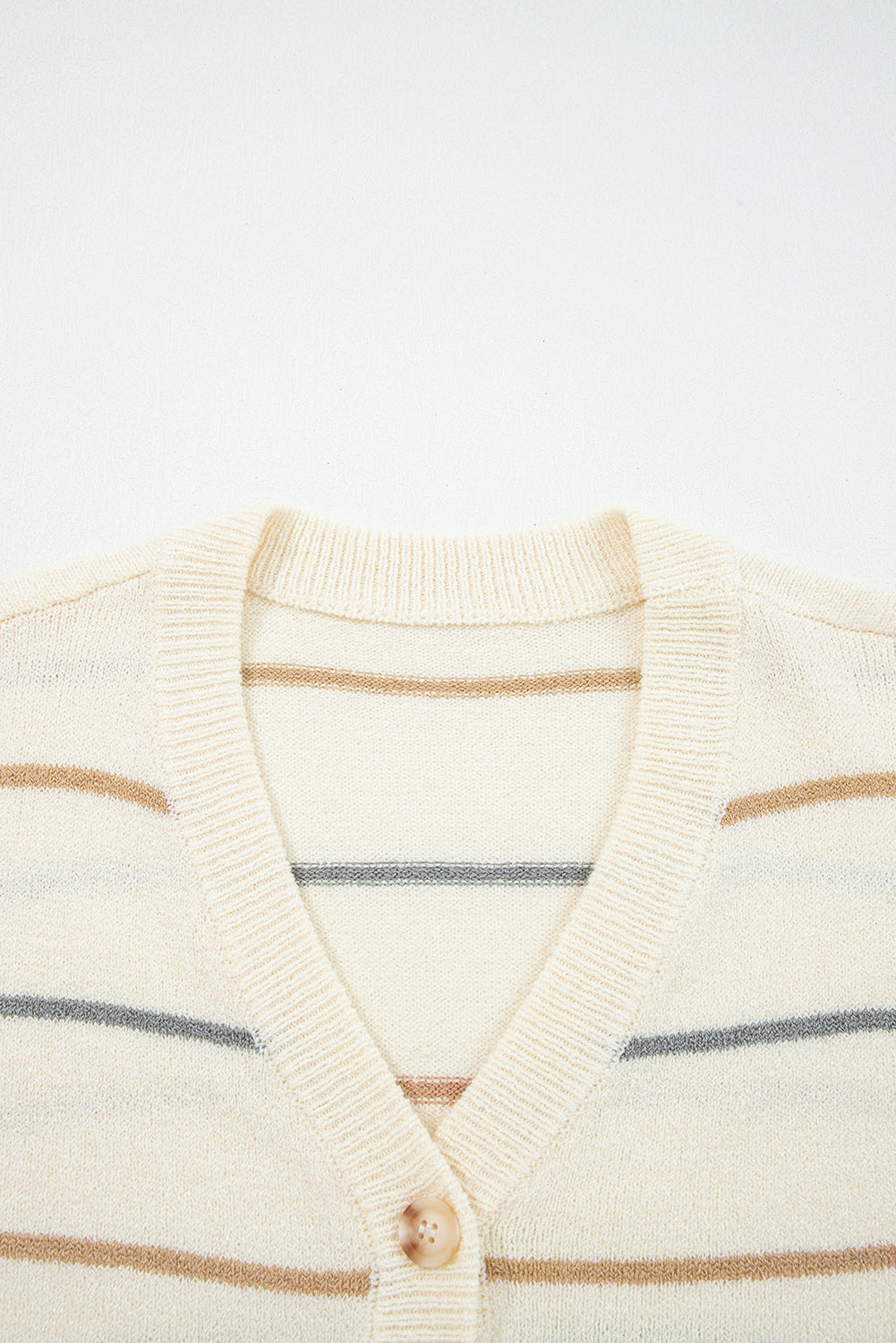 Multicolour Striped Buttoned Front V Neck Drop Shoulder Cardigan