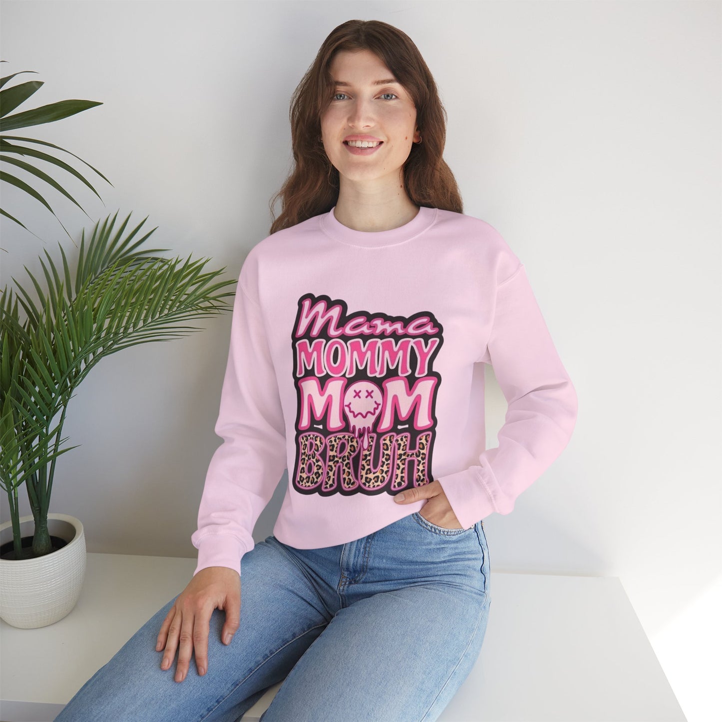 Mama Mommy Mom Bruh sweatshirt | Pink leopard text crewneck