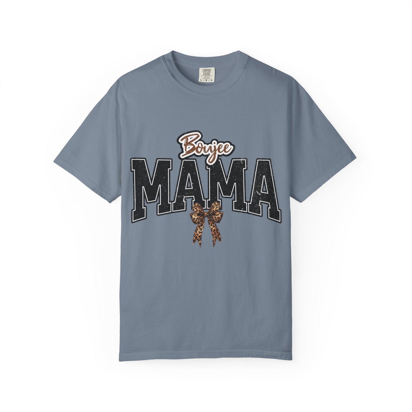 Boujee MAMA varsity letters with leopard bow T-Shirt | Mama shirt