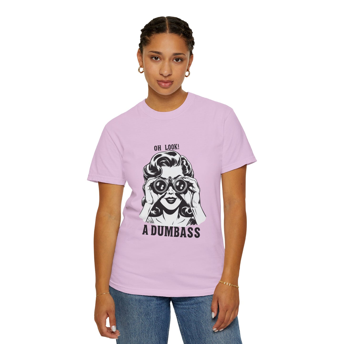 Oh Look A Dumbass T-Shirt | Retro Woman Binoculars Graphic Tee