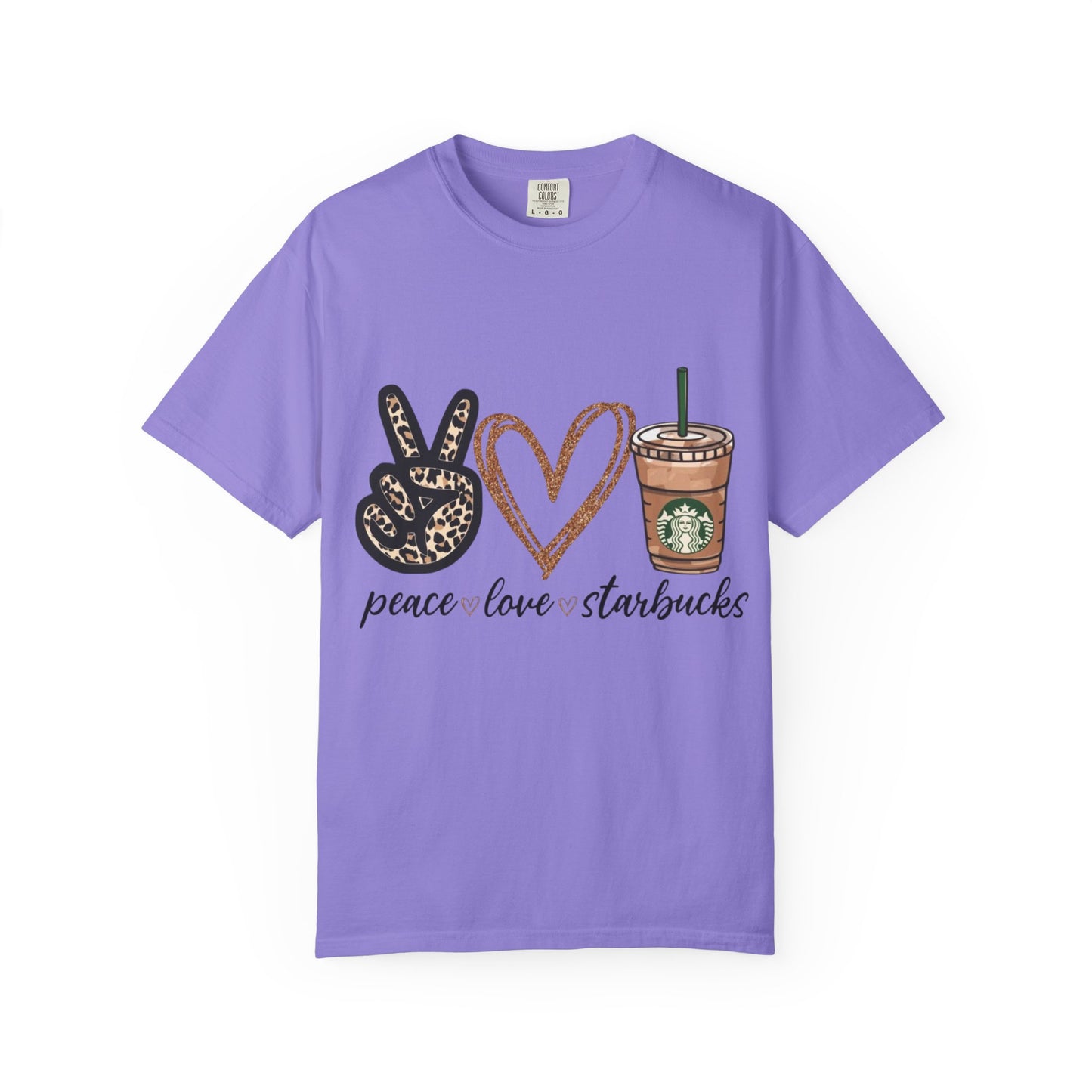 Peace Love Starbucks T-Shirt | Leopard Peace Sign Heart Coffee Cup