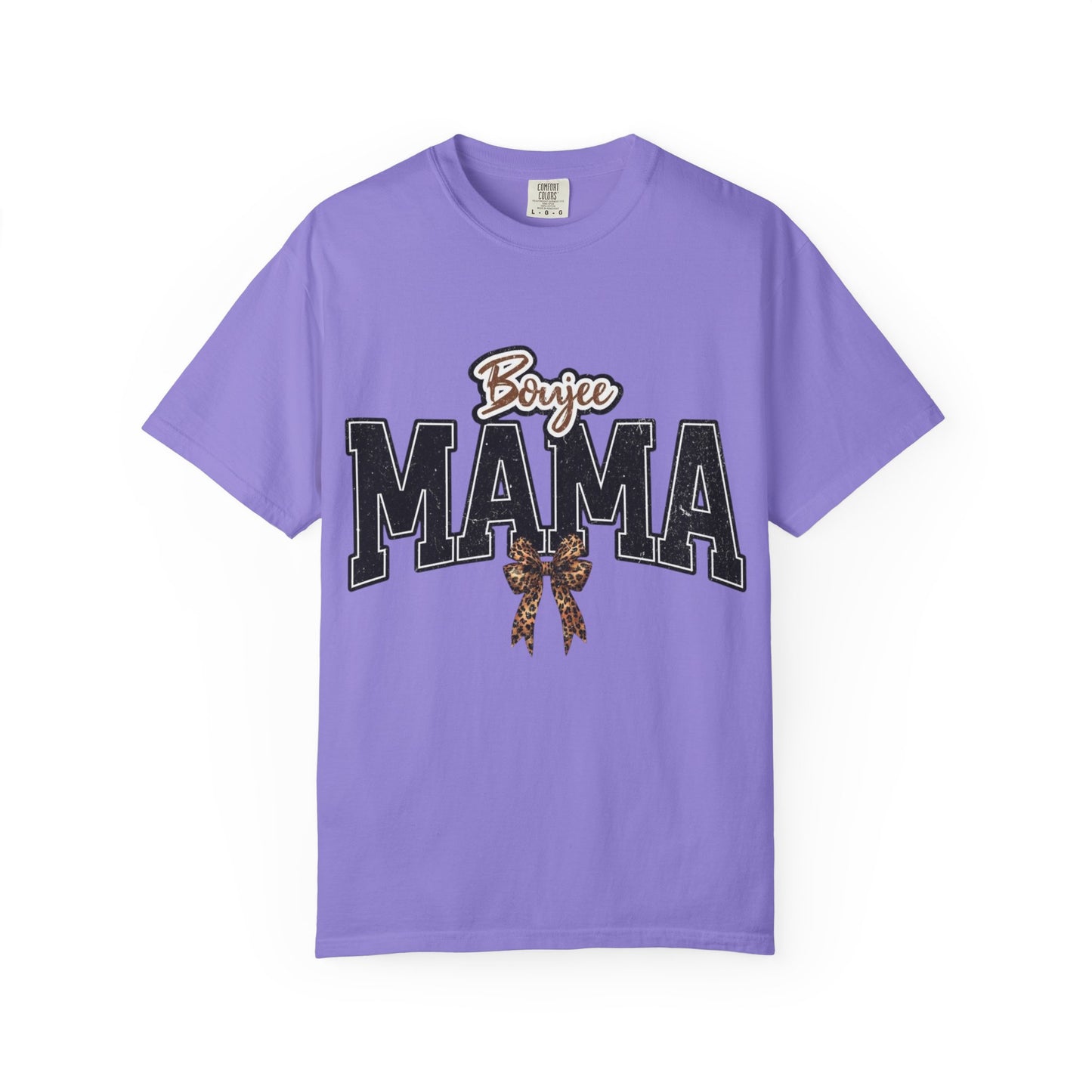 Boujee MAMA varsity letters with leopard bow T-Shirt | Mama shirt