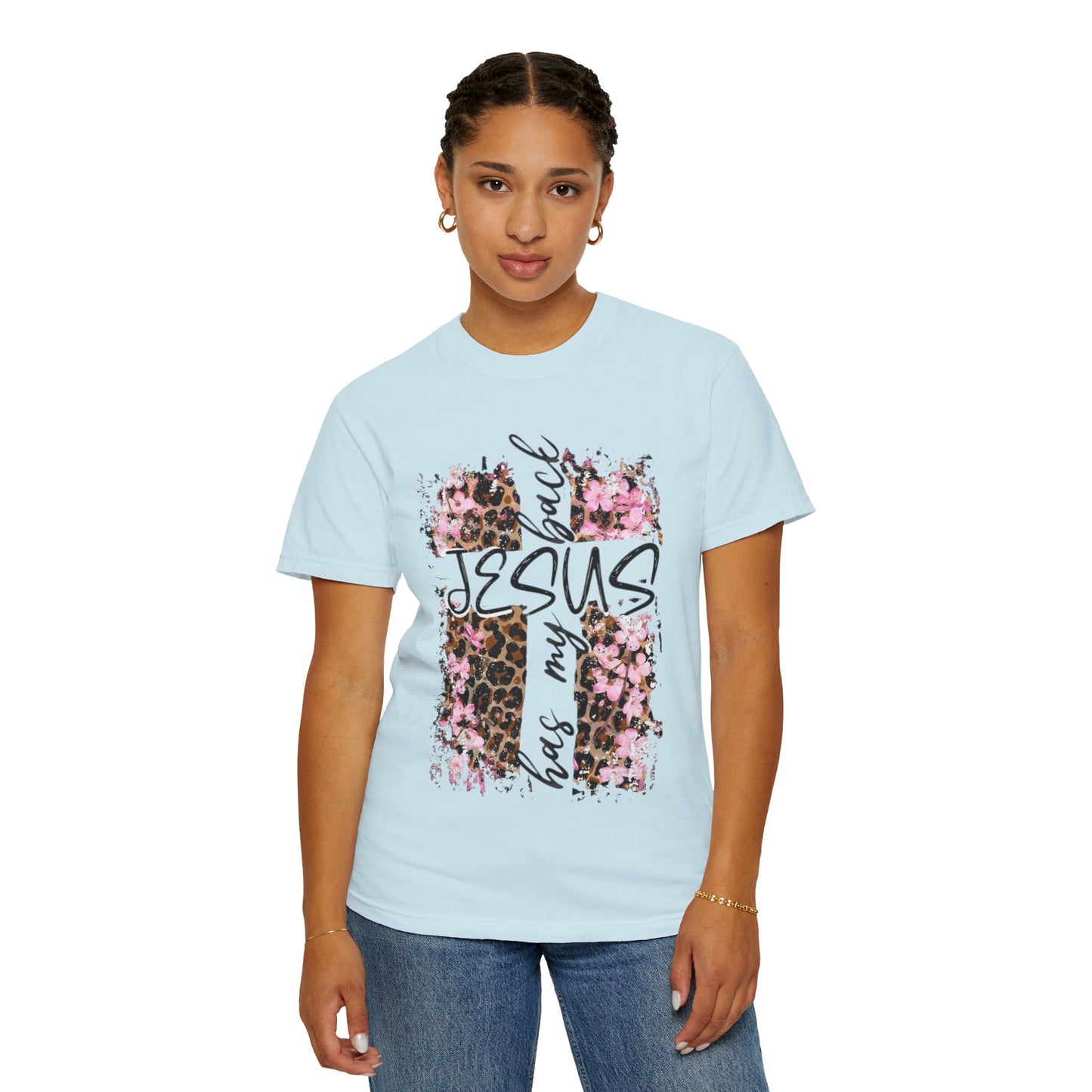 Jesus Has My Back T-Shirt | Leopard Floral Cross Christian Faith Tee