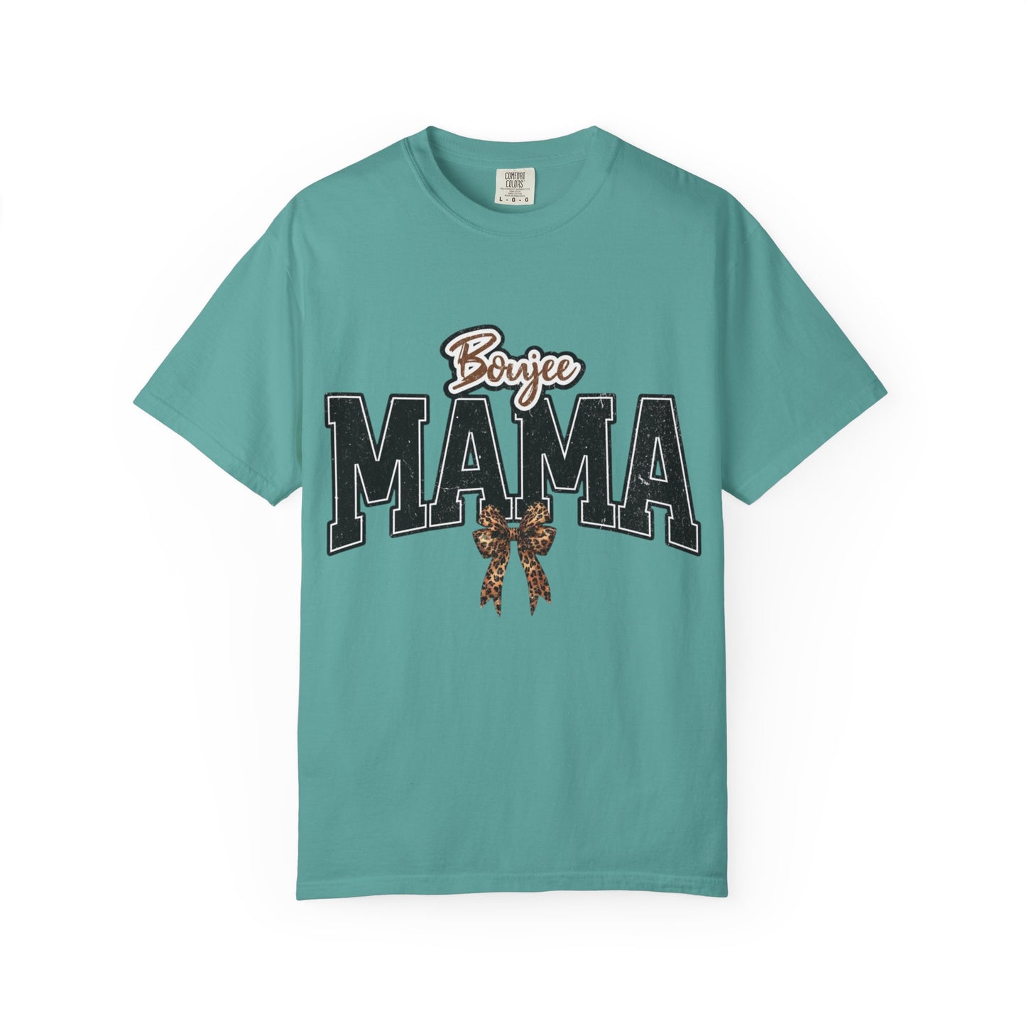 Boujee MAMA varsity letters with leopard bow T-Shirt | Mama shirt