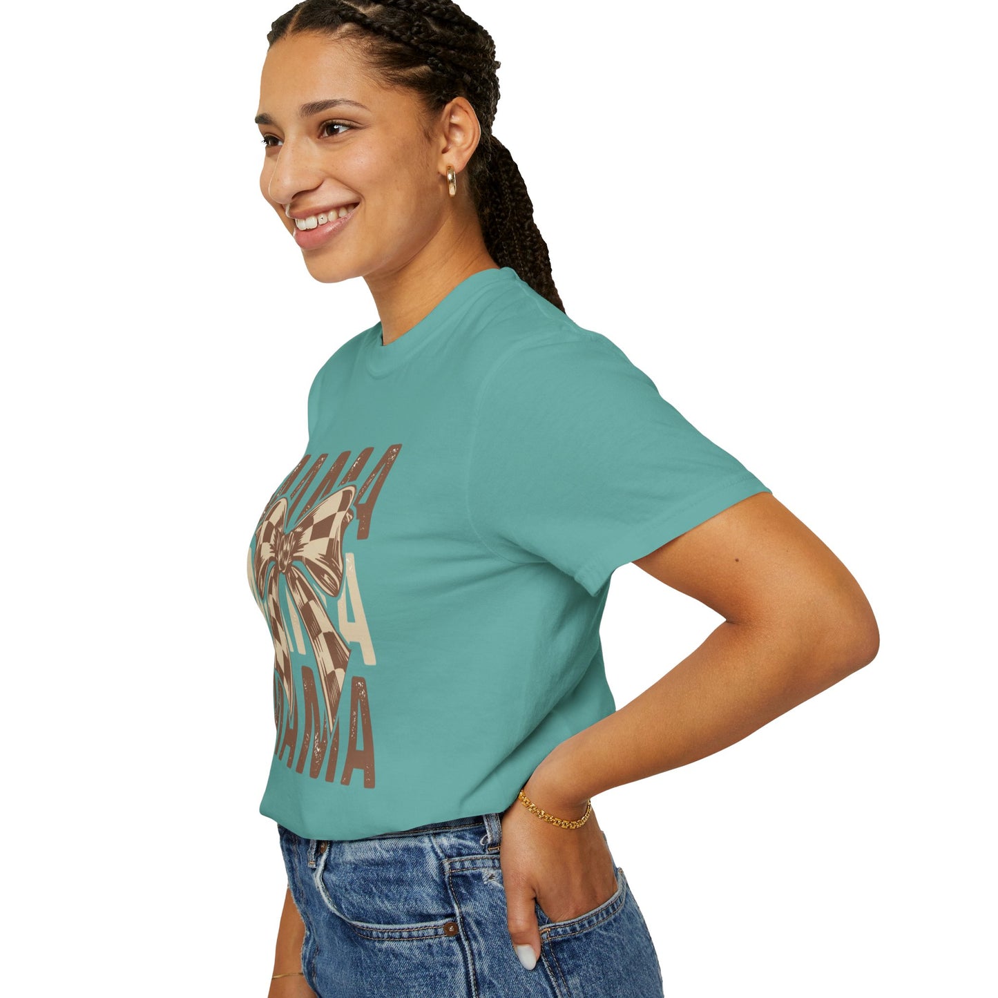 Mama Graphic T-Shirt — Plaid Bow Mom Tee (Mama Print)