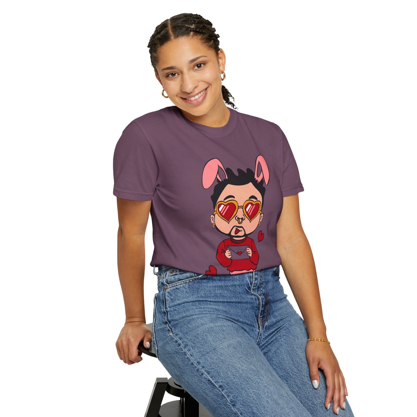 Valentine Bunny Dude T-Shirt — Cute Heart Eyes Love Graphic Tee