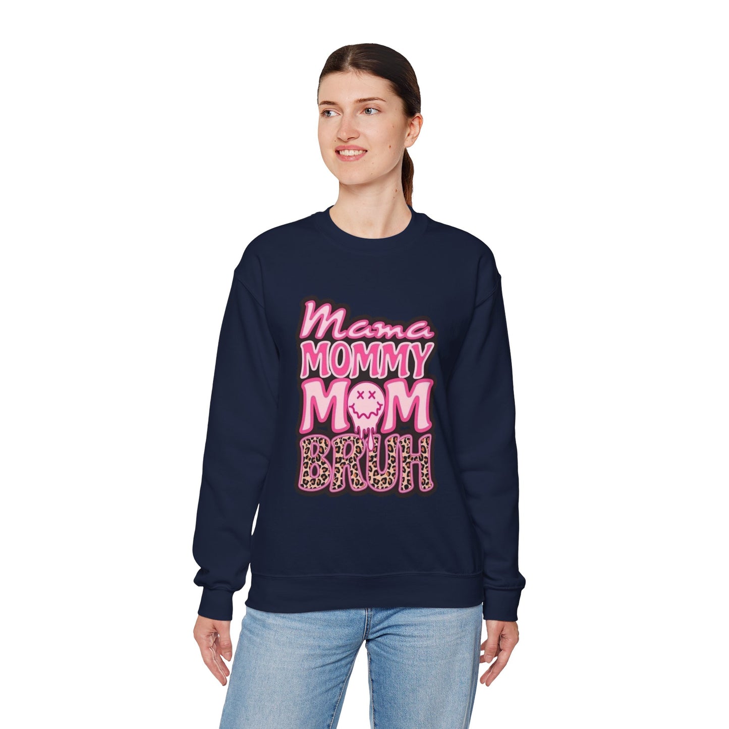 Mama Mommy Mom Bruh sweatshirt | Pink leopard text crewneck