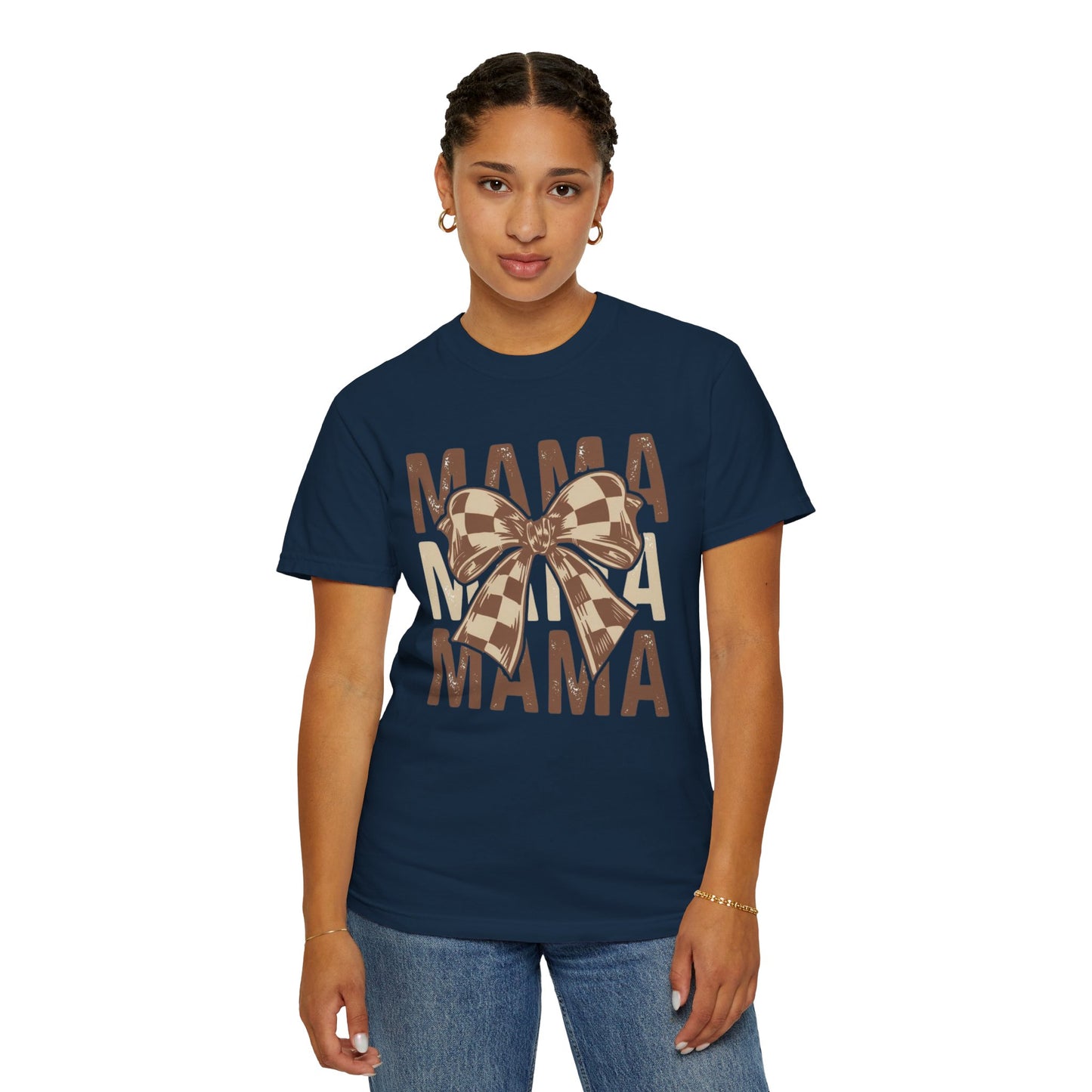 Mama Graphic T-Shirt — Plaid Bow Mom Tee (Mama Print)
