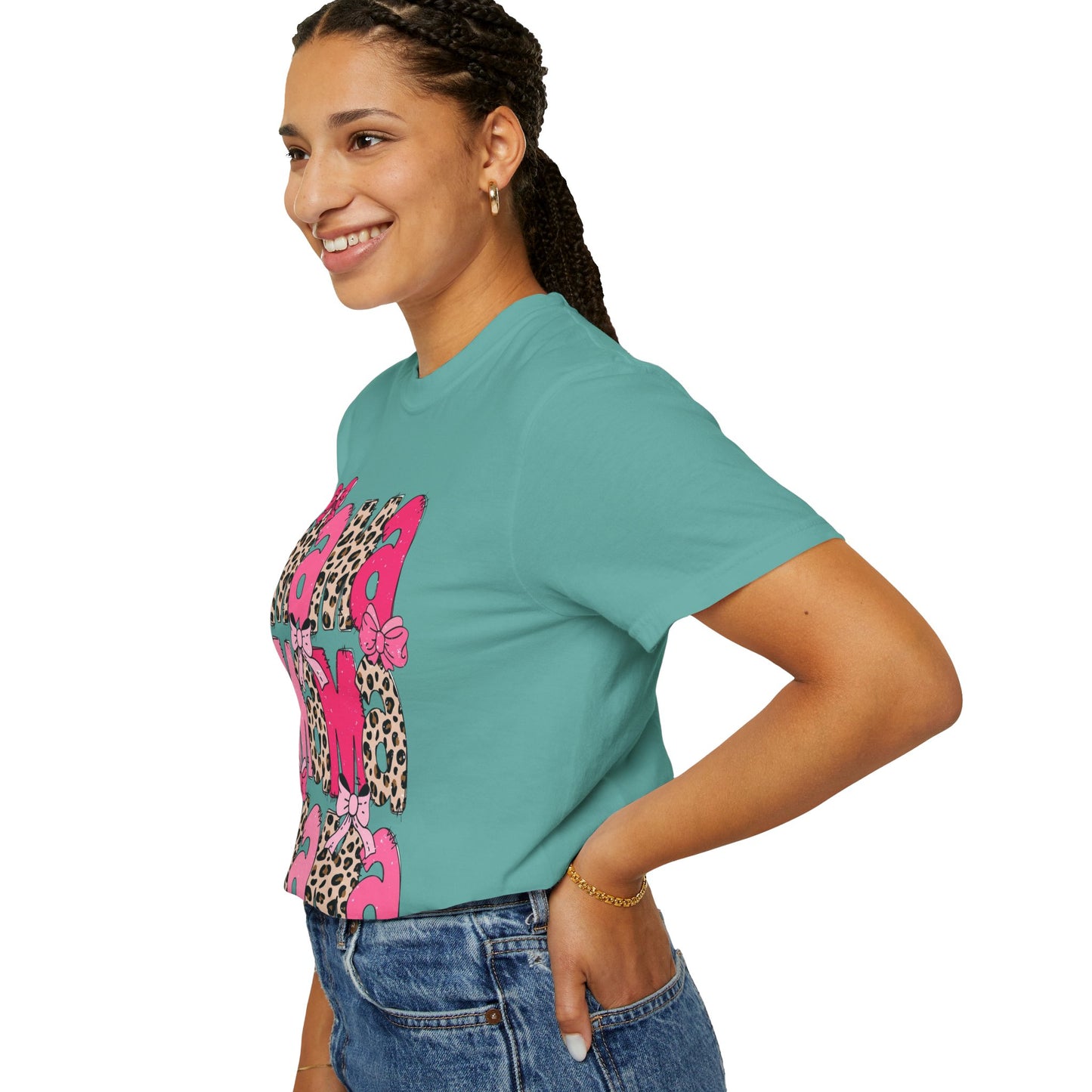 Mama Leopard Print Pink Bow T-Shirt