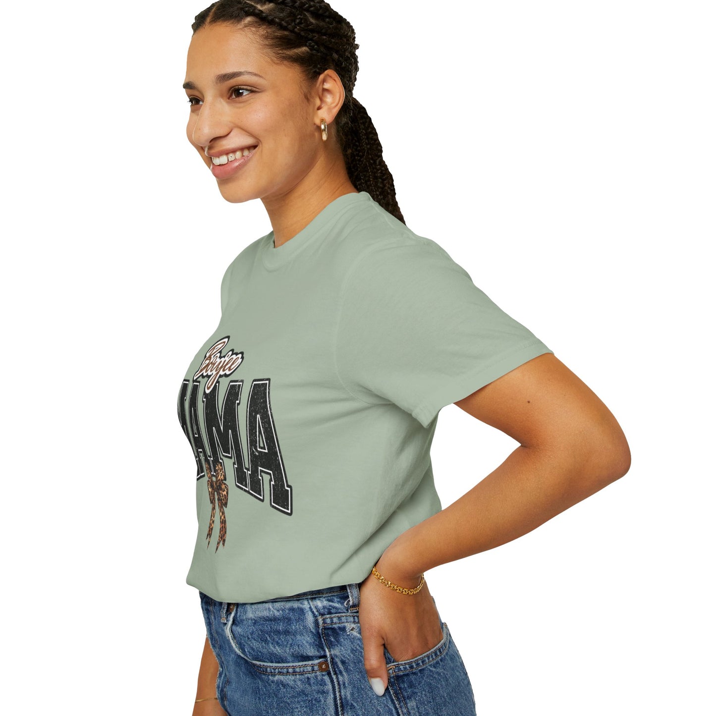 Boujee MAMA varsity letters with leopard bow T-Shirt | Mama shirt