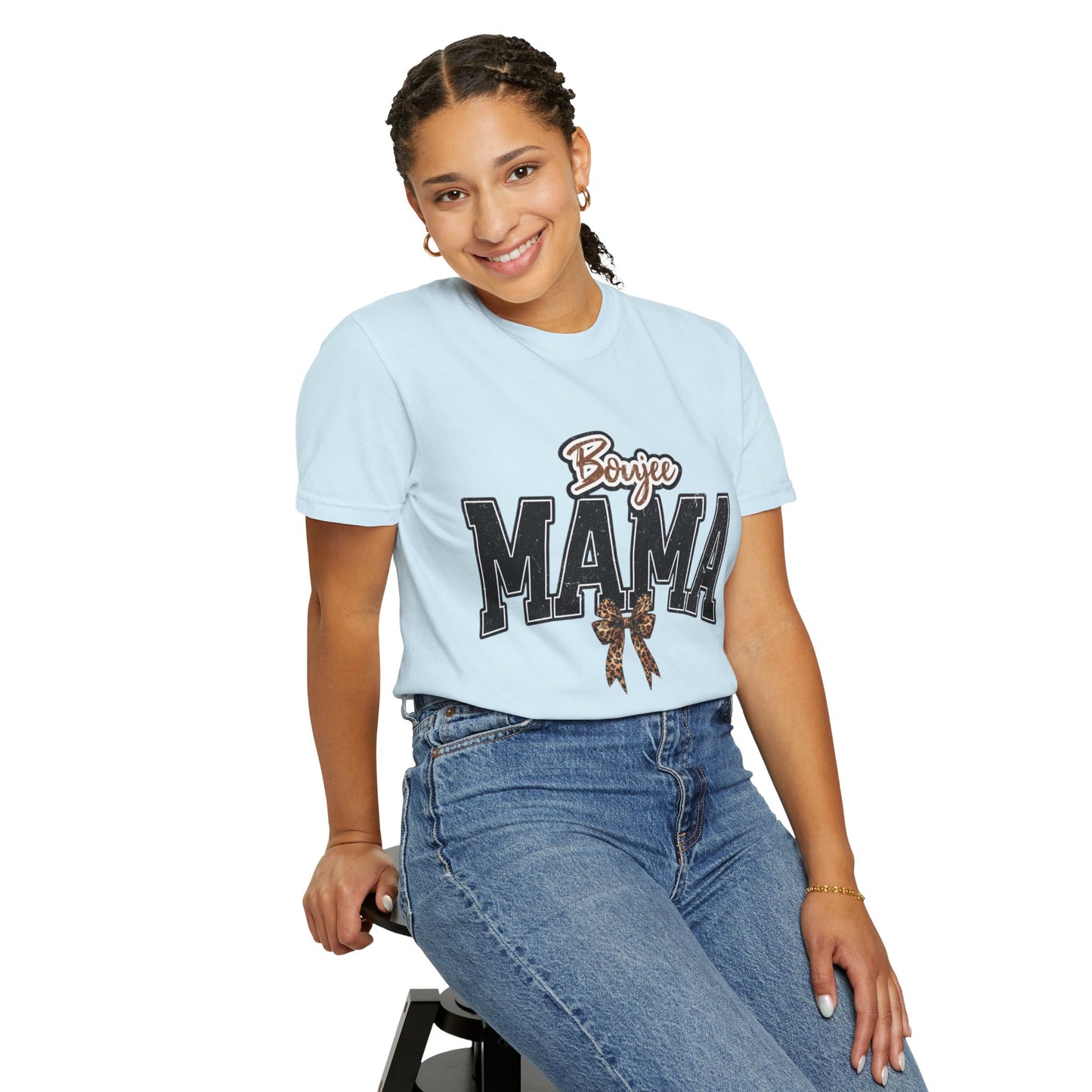 Boujee MAMA varsity letters with leopard bow T-Shirt | Mama shirt
