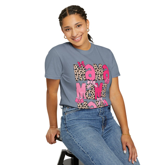 Mama Leopard Print Pink Bow T-Shirt