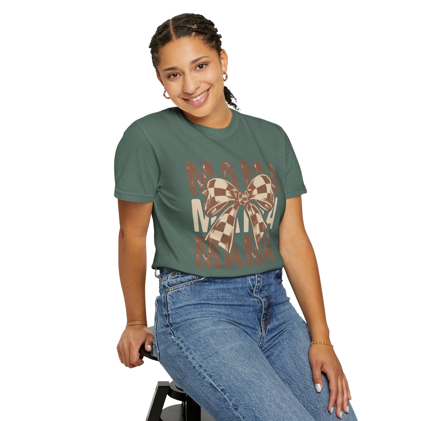 Mama Graphic T-Shirt — Plaid Bow Mom Tee (Mama Print)