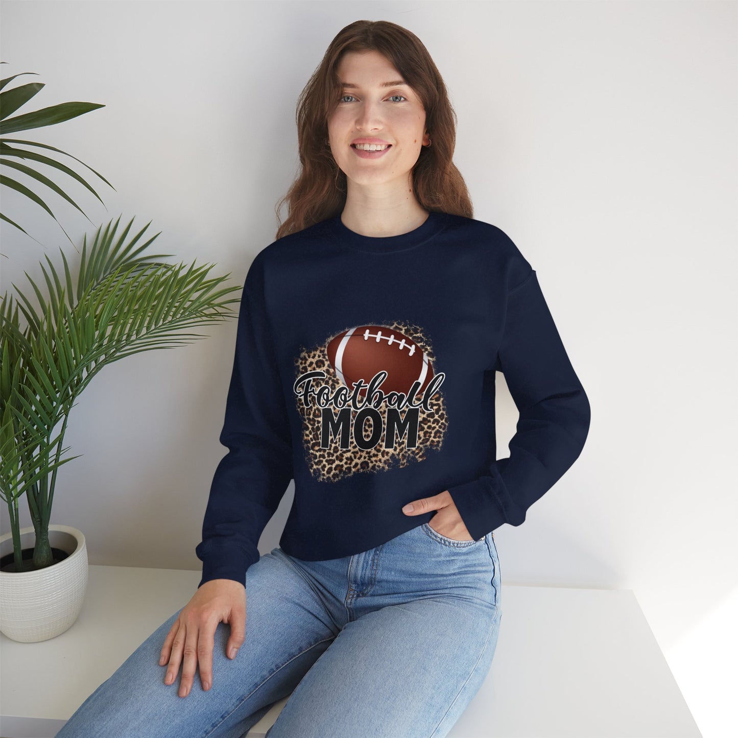 Football Mom Leopard Print Crewneck Sweatshirt