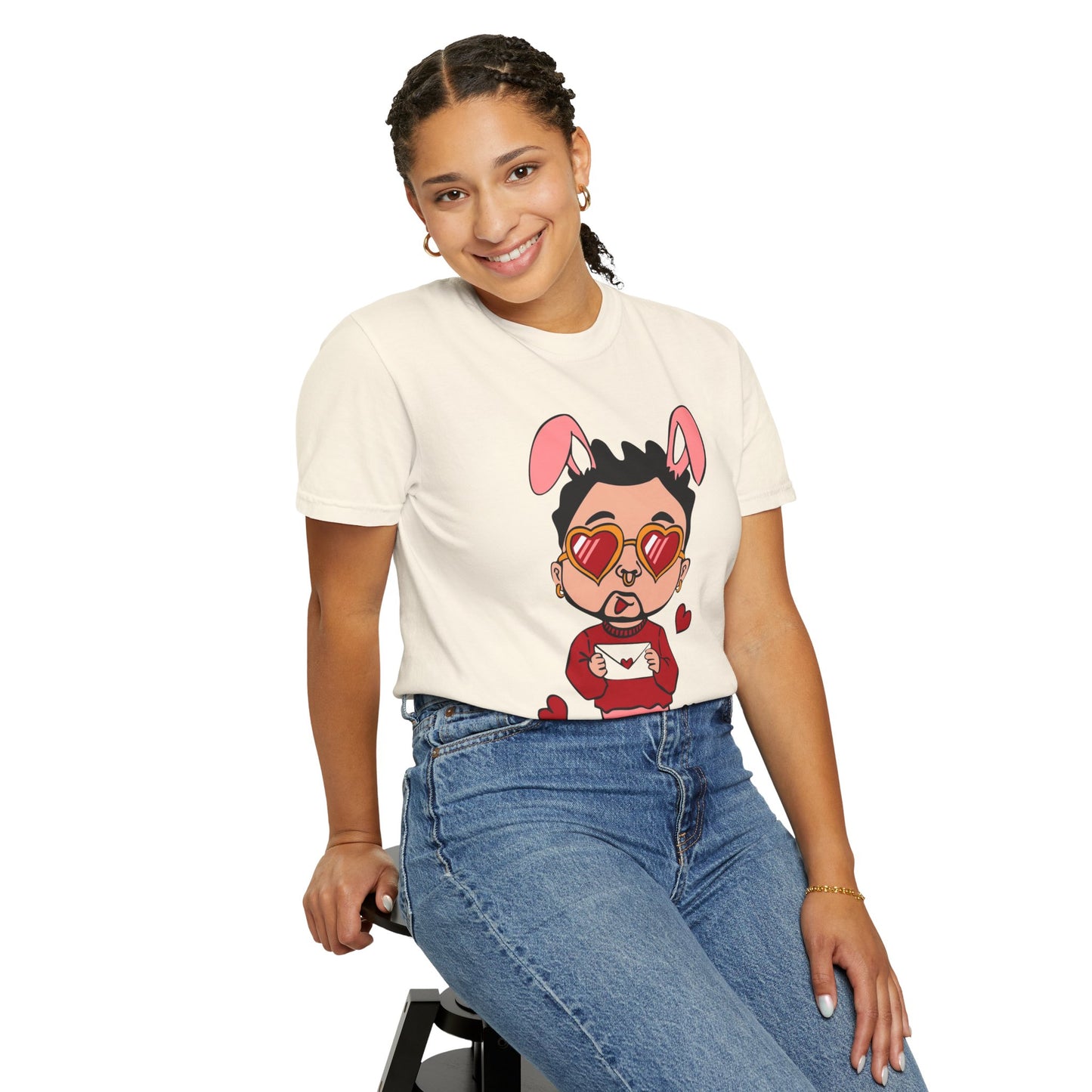 Valentine Bunny Dude T-Shirt — Cute Heart Eyes Love Graphic Tee