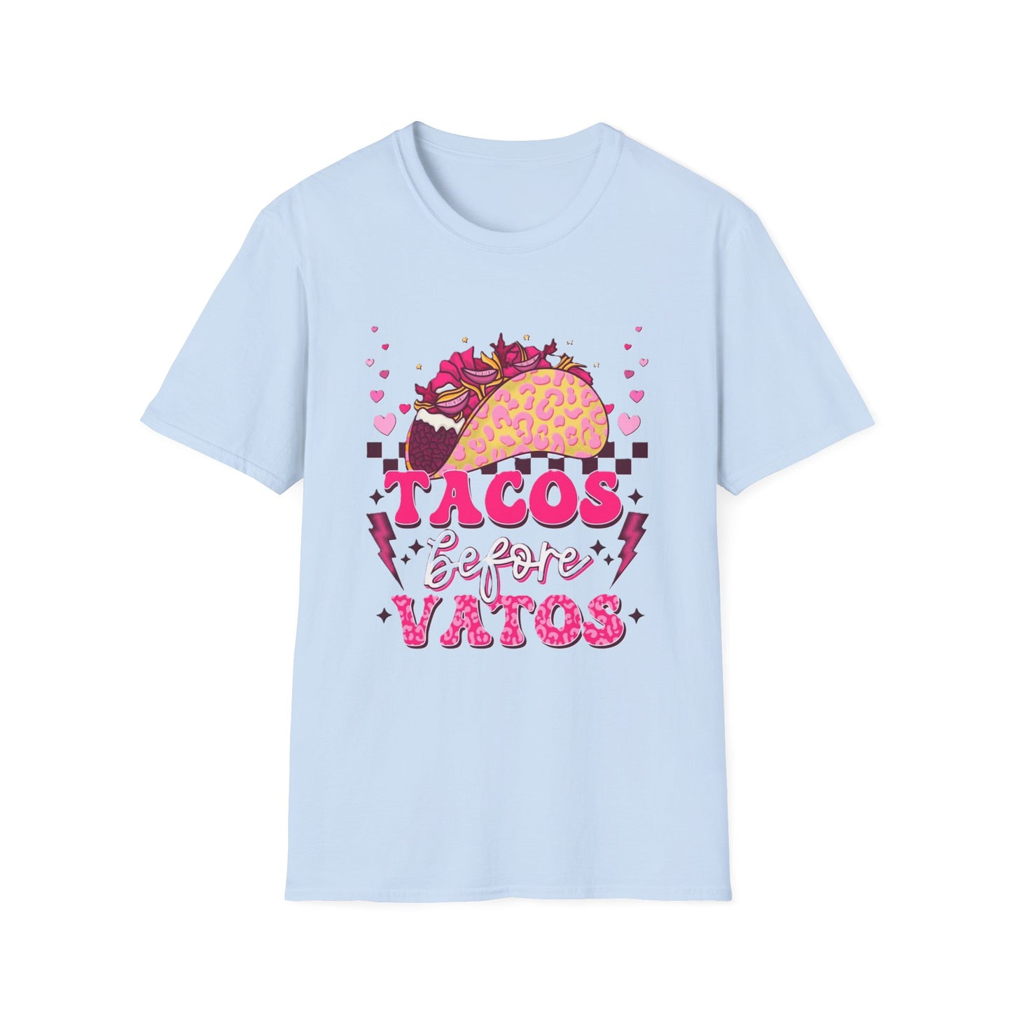 T-Shirt — "Tacos Before Vatos" Cute Pink Taco Graphic Tee