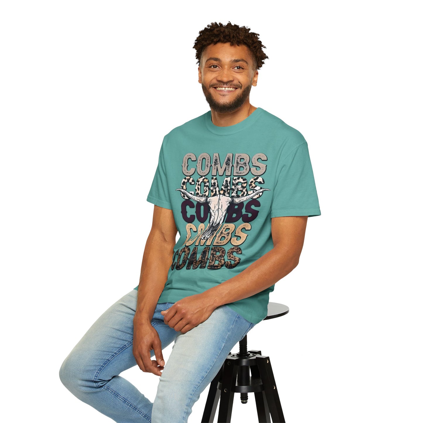 Combs Skull Repeat design T-shirt | Longhorn skull typography tee