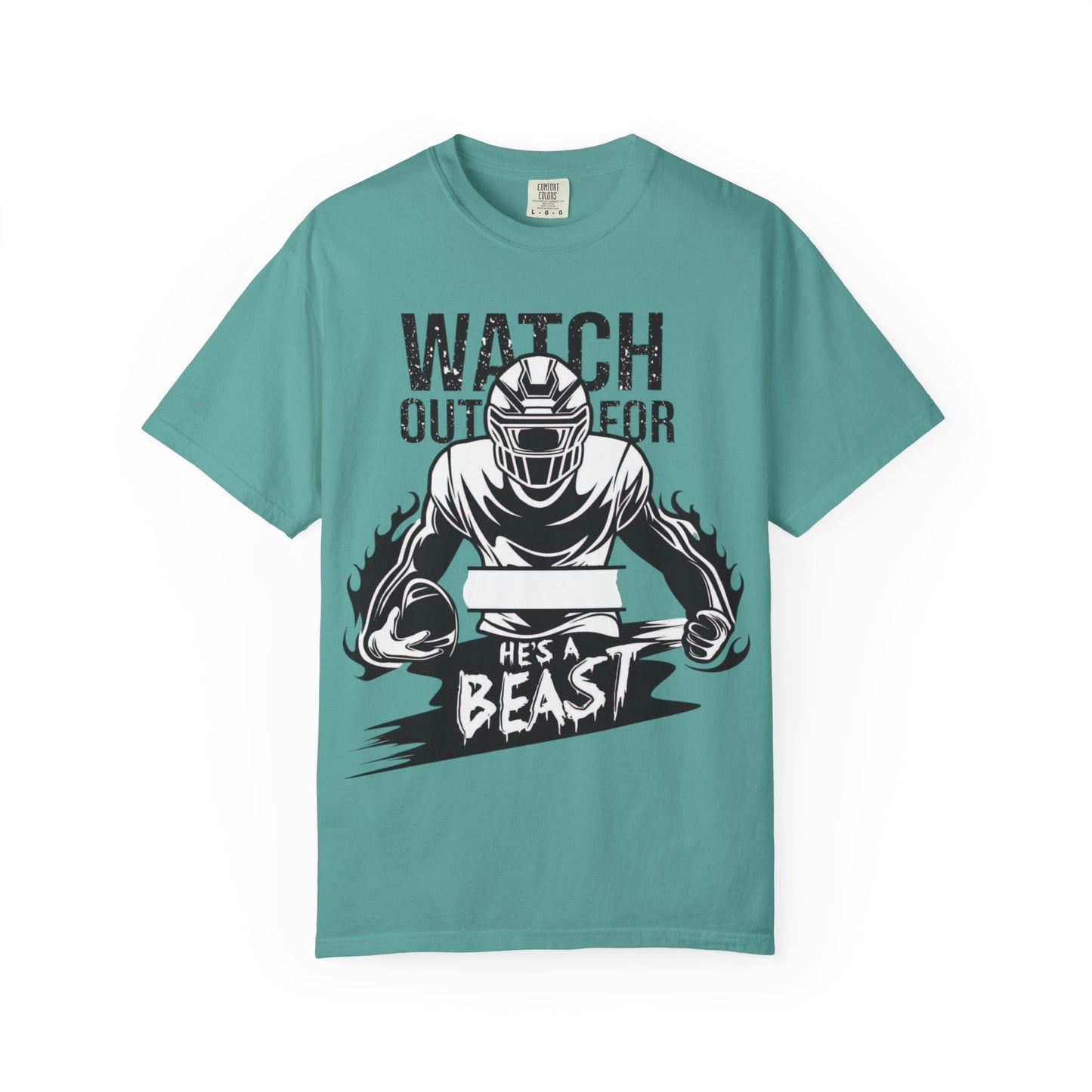 Watch Out For He's A Beast Football Player T-Shirt | Sports Helmet Grunge